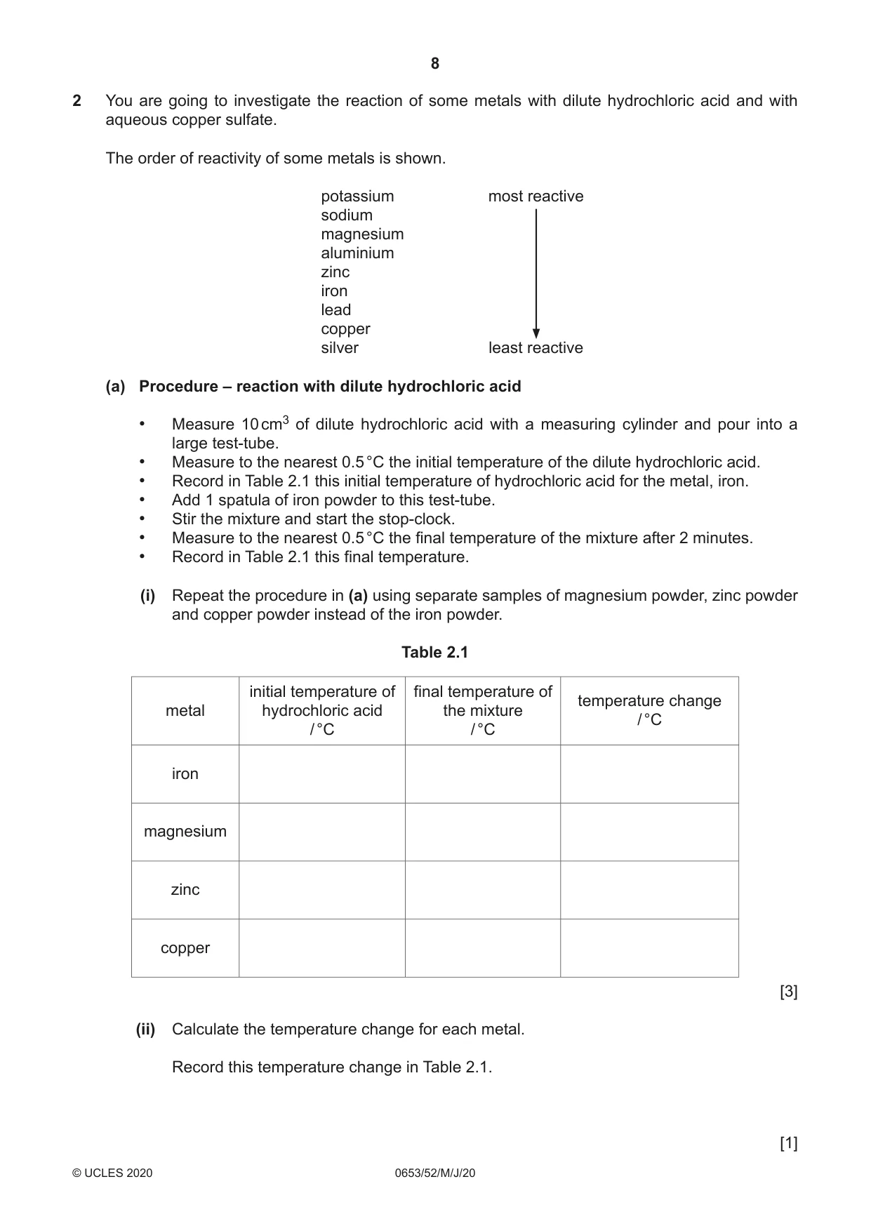 Cambridge IGCSE Science - Combined 0653 2020 May/June Paper 5 · Variant 2 question paper, page 8 of 16