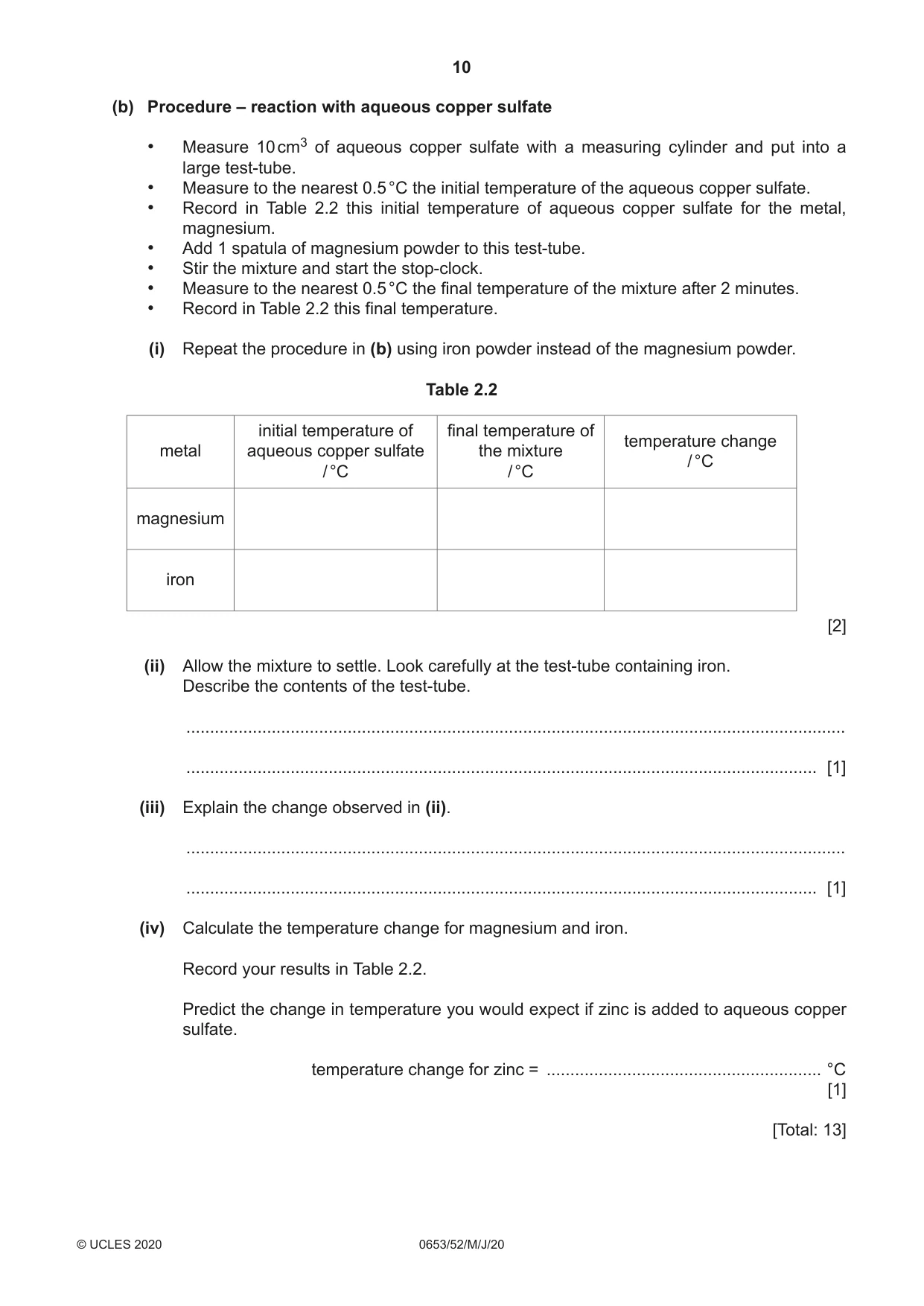 Cambridge IGCSE Science - Combined 0653 2020 May/June Paper 5 · Variant 2 question paper, page 10 of 16