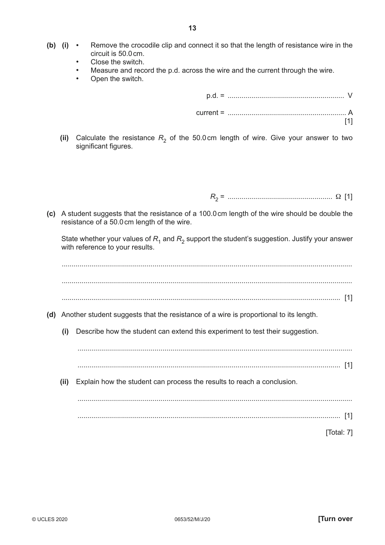 Cambridge IGCSE Science - Combined 0653 2020 May/June Paper 5 · Variant 2 question paper, page 13 of 16
