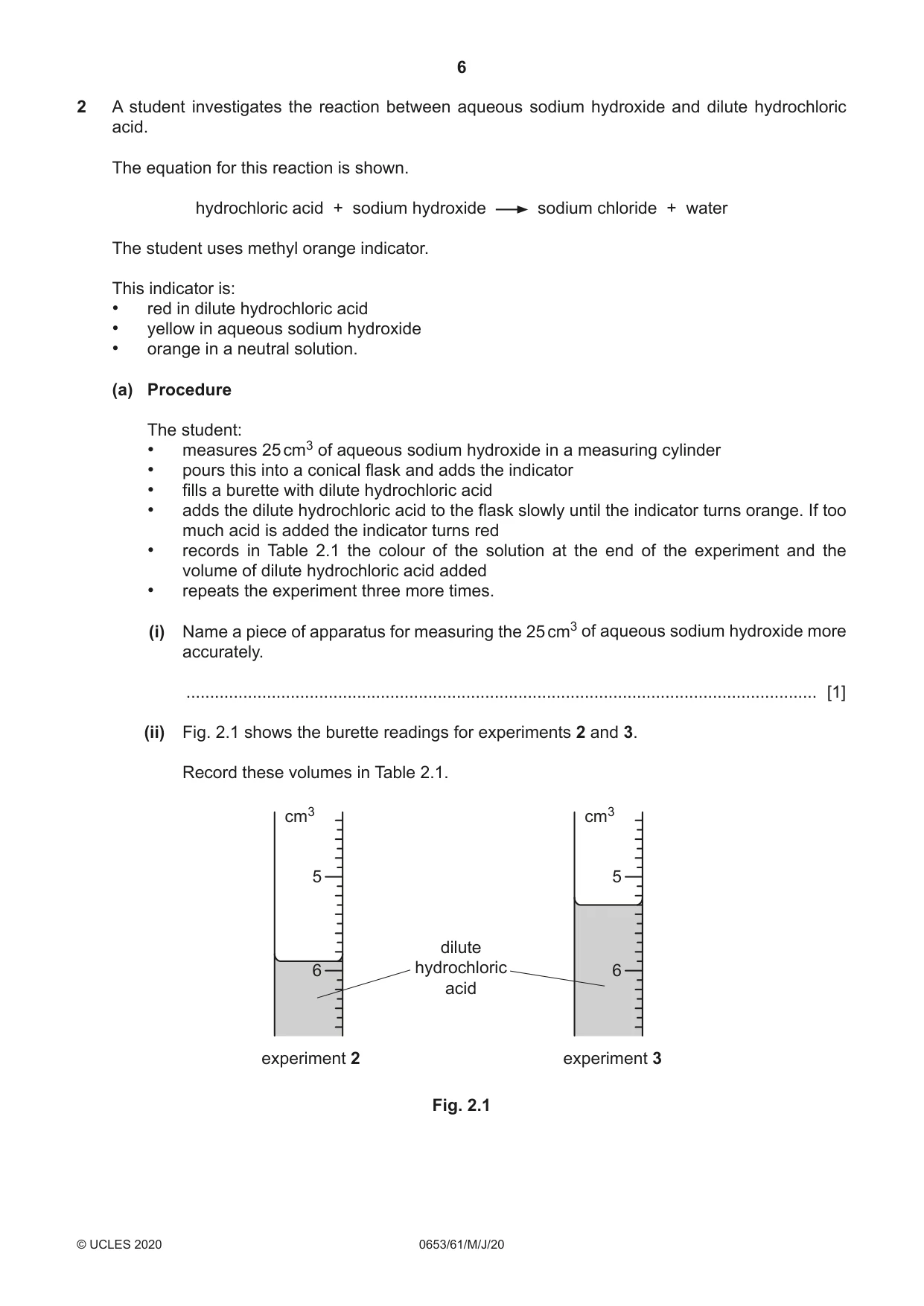 Cambridge IGCSE Science - Combined 0653 2020 May/June Paper 6 · Variant 1 question paper, page 6 of 16