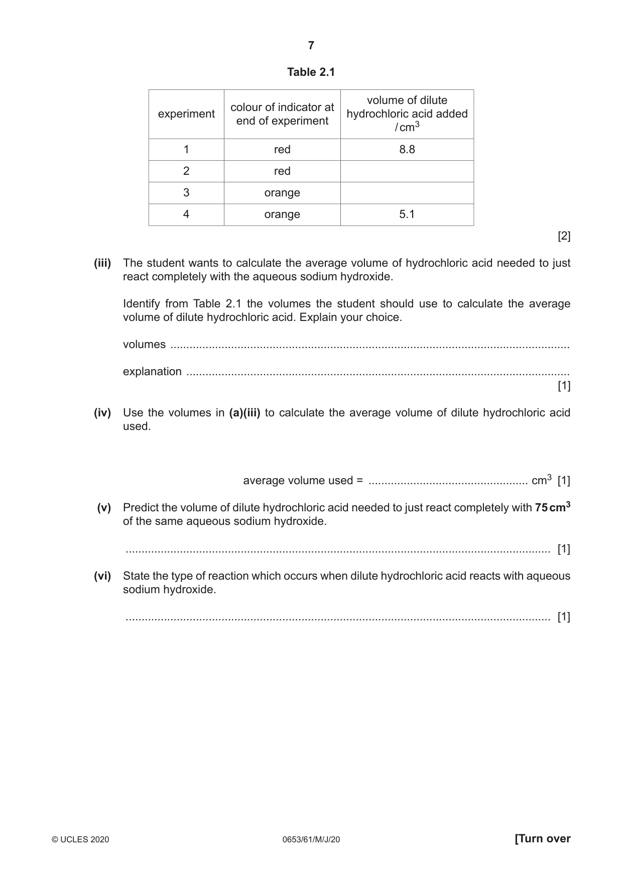 Cambridge IGCSE Science - Combined 0653 2020 May/June Paper 6 · Variant 1 question paper, page 7 of 16