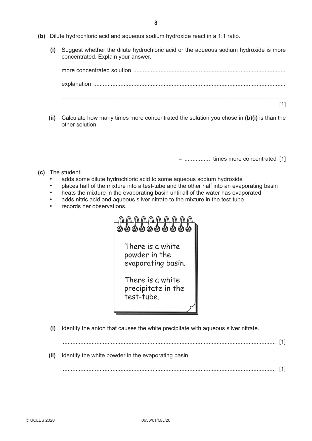 Cambridge IGCSE Science - Combined 0653 2020 May/June Paper 6 · Variant 1 question paper, page 8 of 16