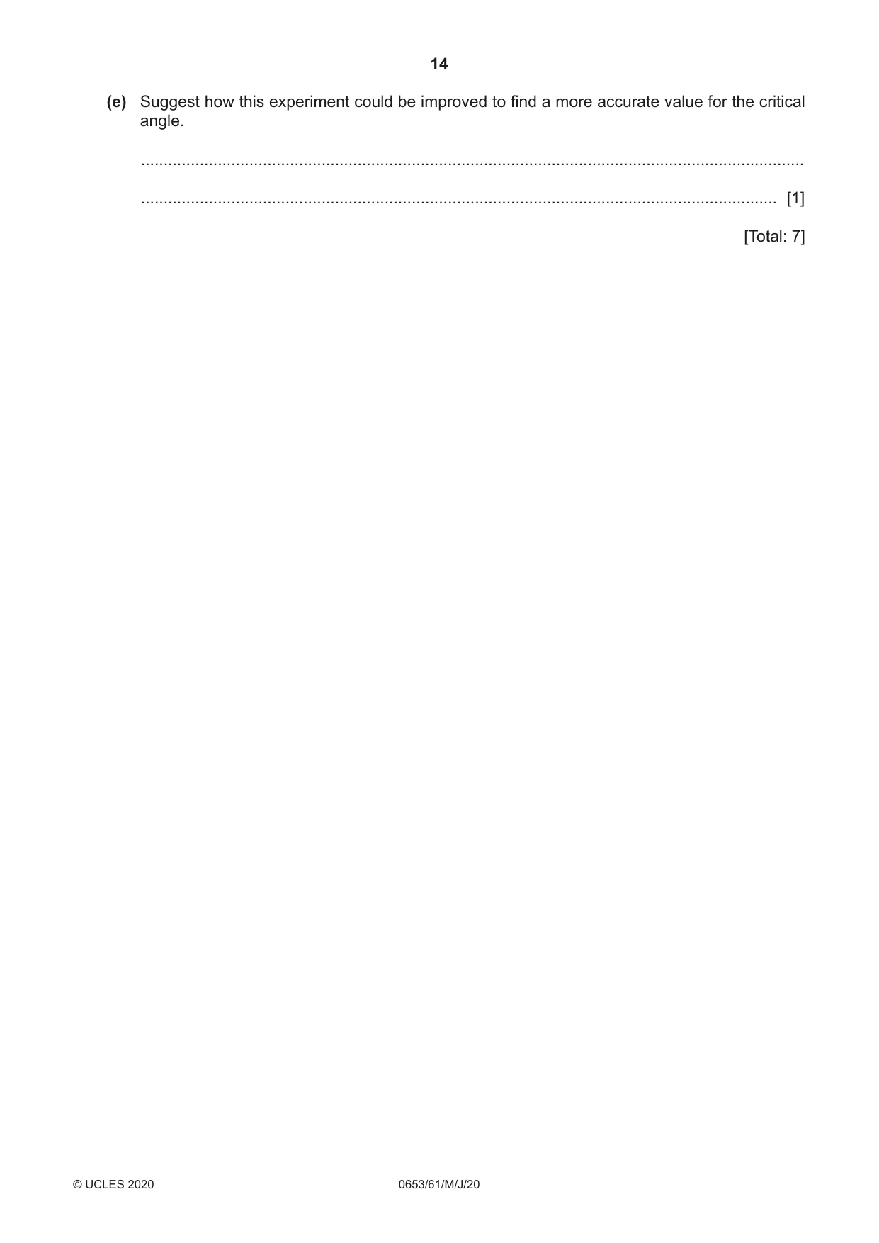 Cambridge IGCSE Science - Combined 0653 2020 May/June Paper 6 · Variant 1 question paper, page 14 of 16