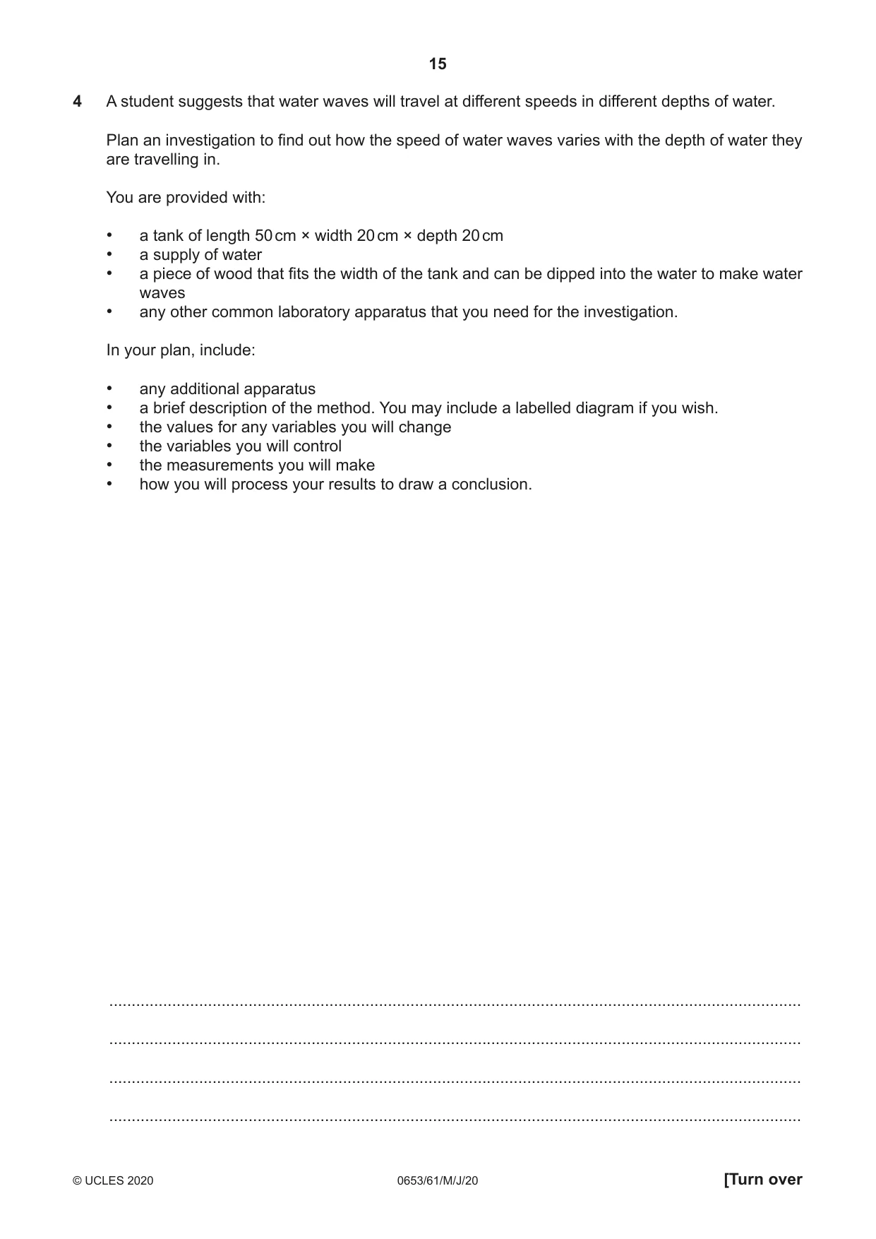 Cambridge IGCSE Science - Combined 0653 2020 May/June Paper 6 · Variant 1 question paper, page 15 of 16