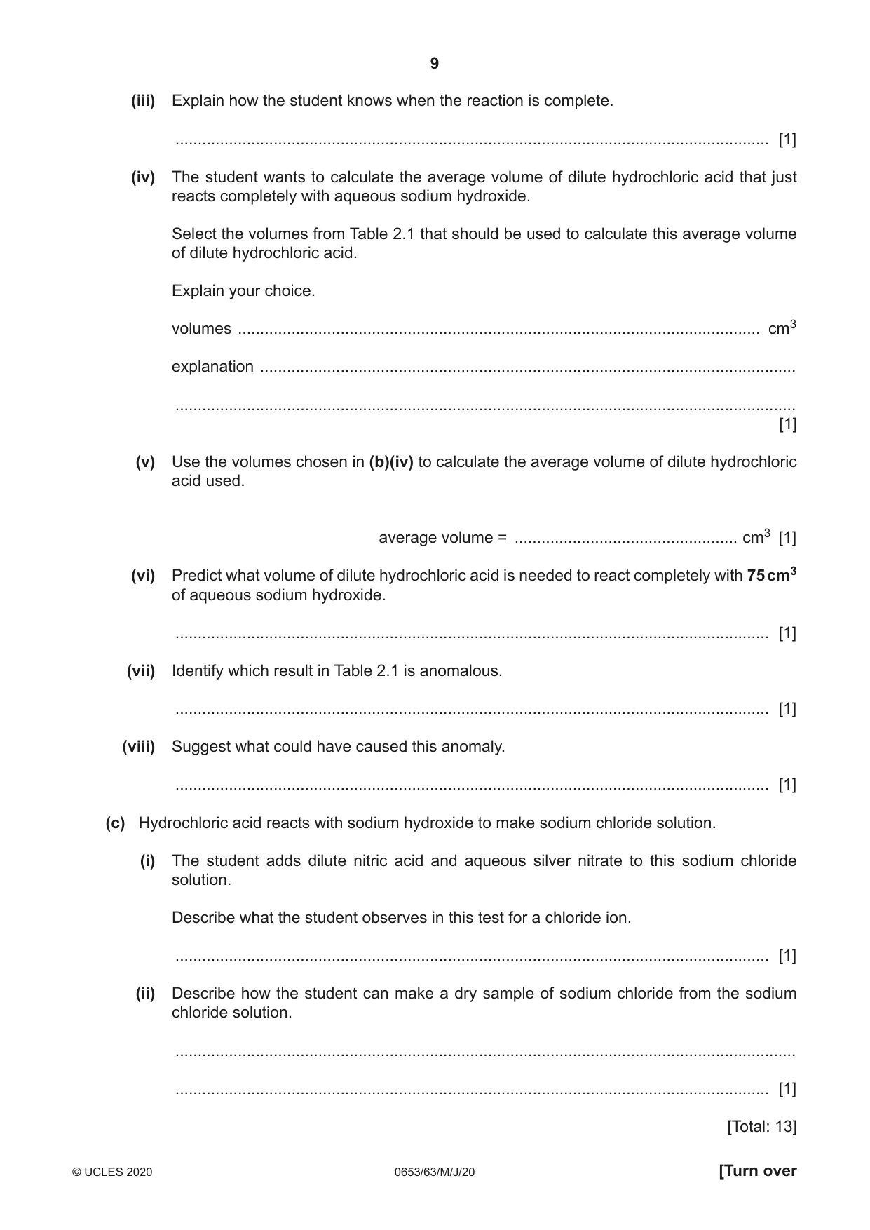 Cambridge IGCSE Science - Combined 0653 2020 May/June Paper 6 · Variant 3 question paper, page 9 of 16
