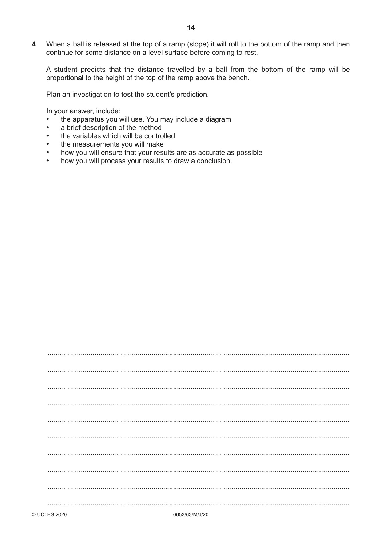 Cambridge IGCSE Science - Combined 0653 2020 May/June Paper 6 · Variant 3 question paper, page 14 of 16