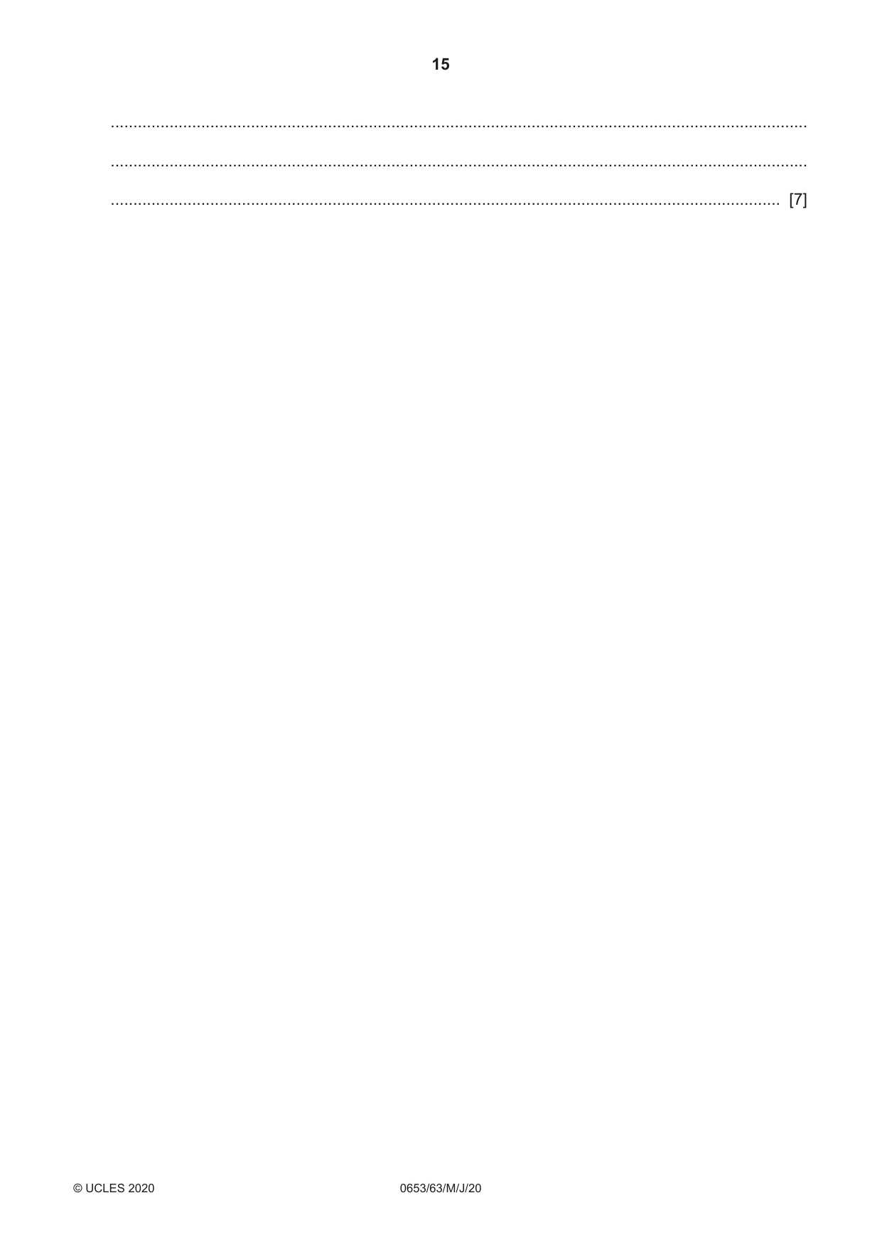 Cambridge IGCSE Science - Combined 0653 2020 May/June Paper 6 · Variant 3 question paper, page 15 of 16