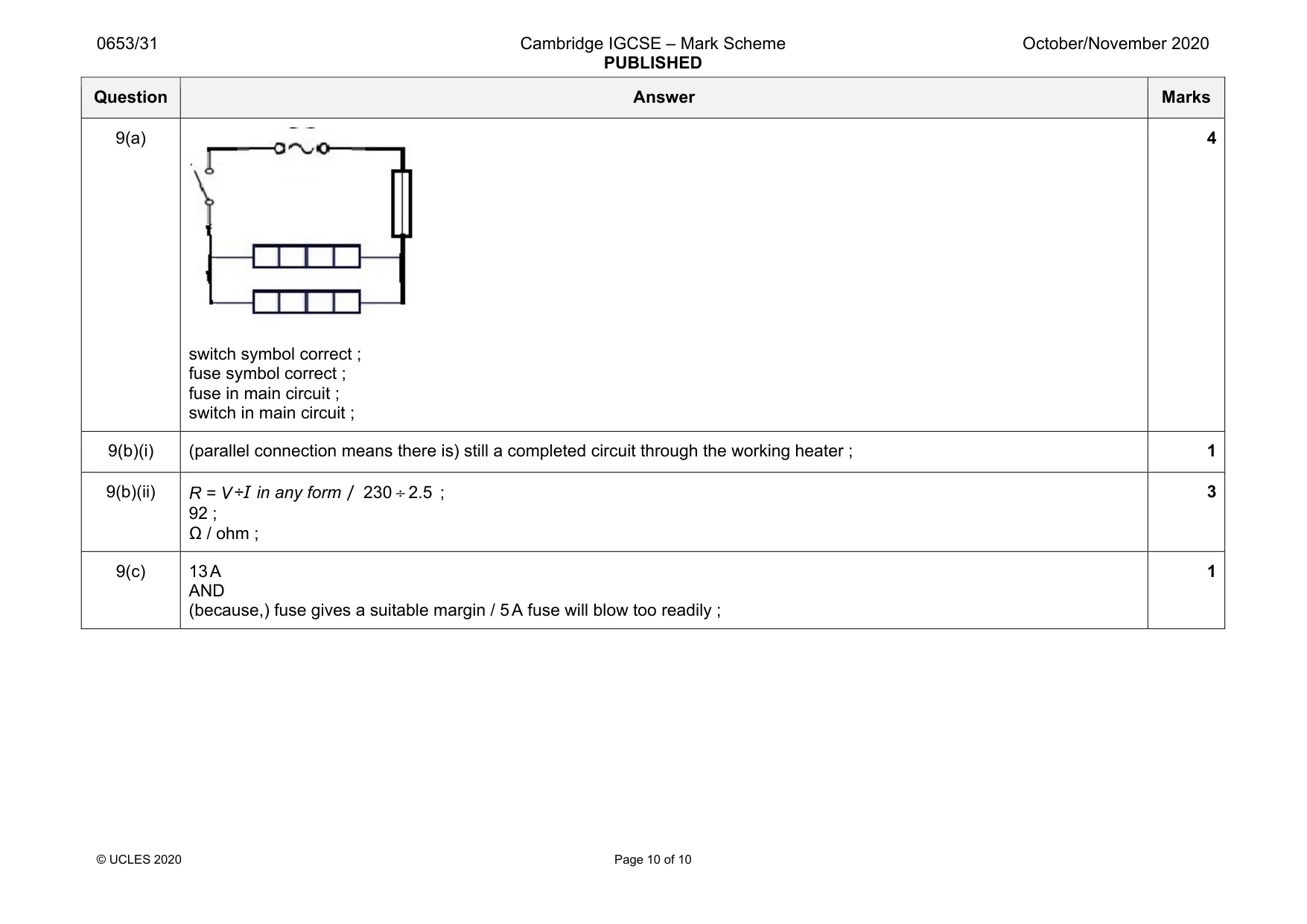 Mark scheme, page 10 of 10