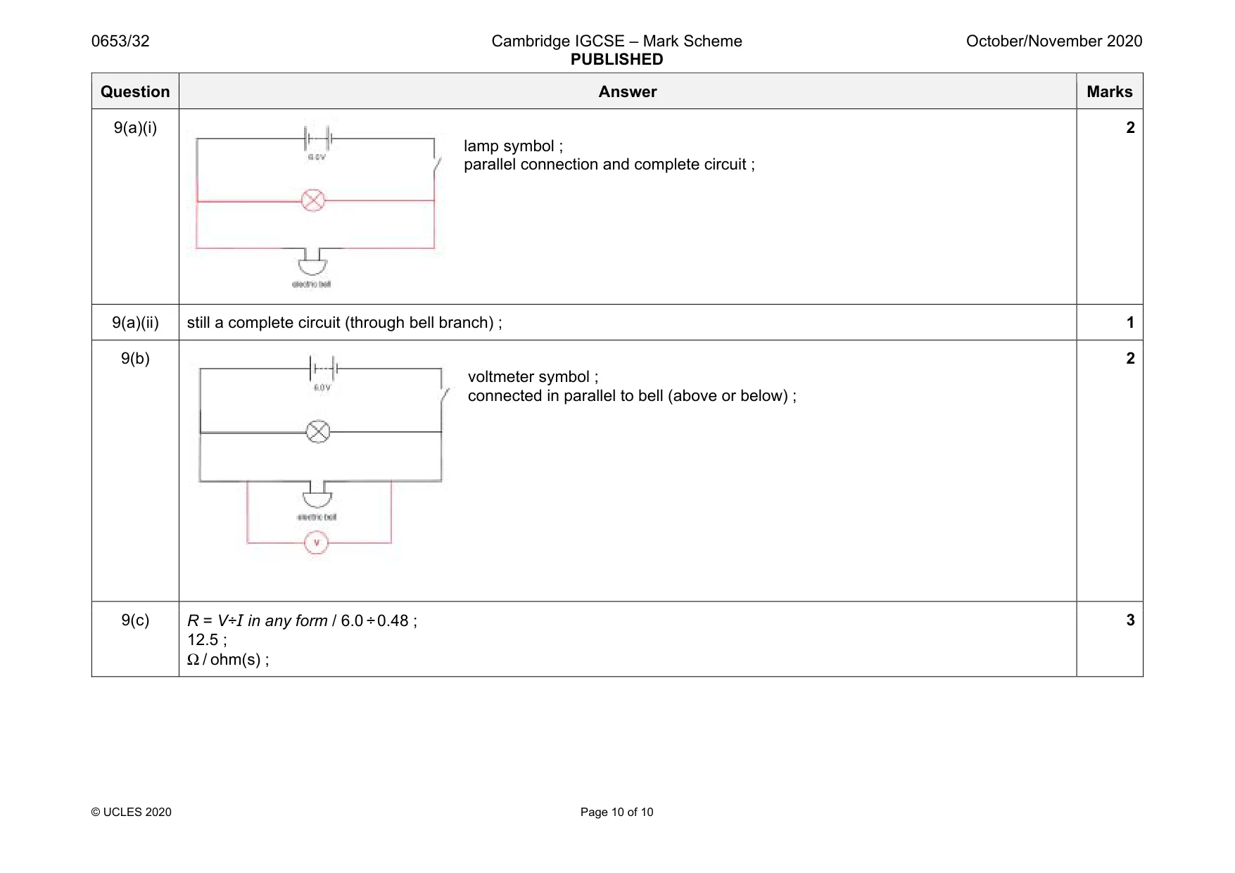 Mark scheme, page 10 of 10