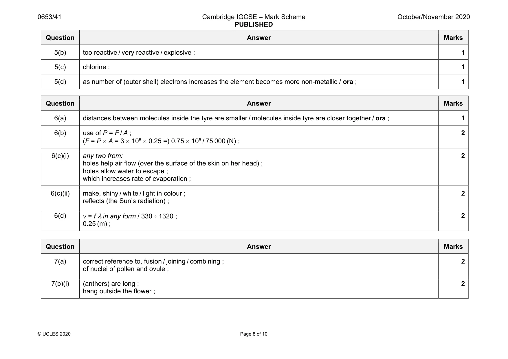 Mark scheme, page 8 of 10