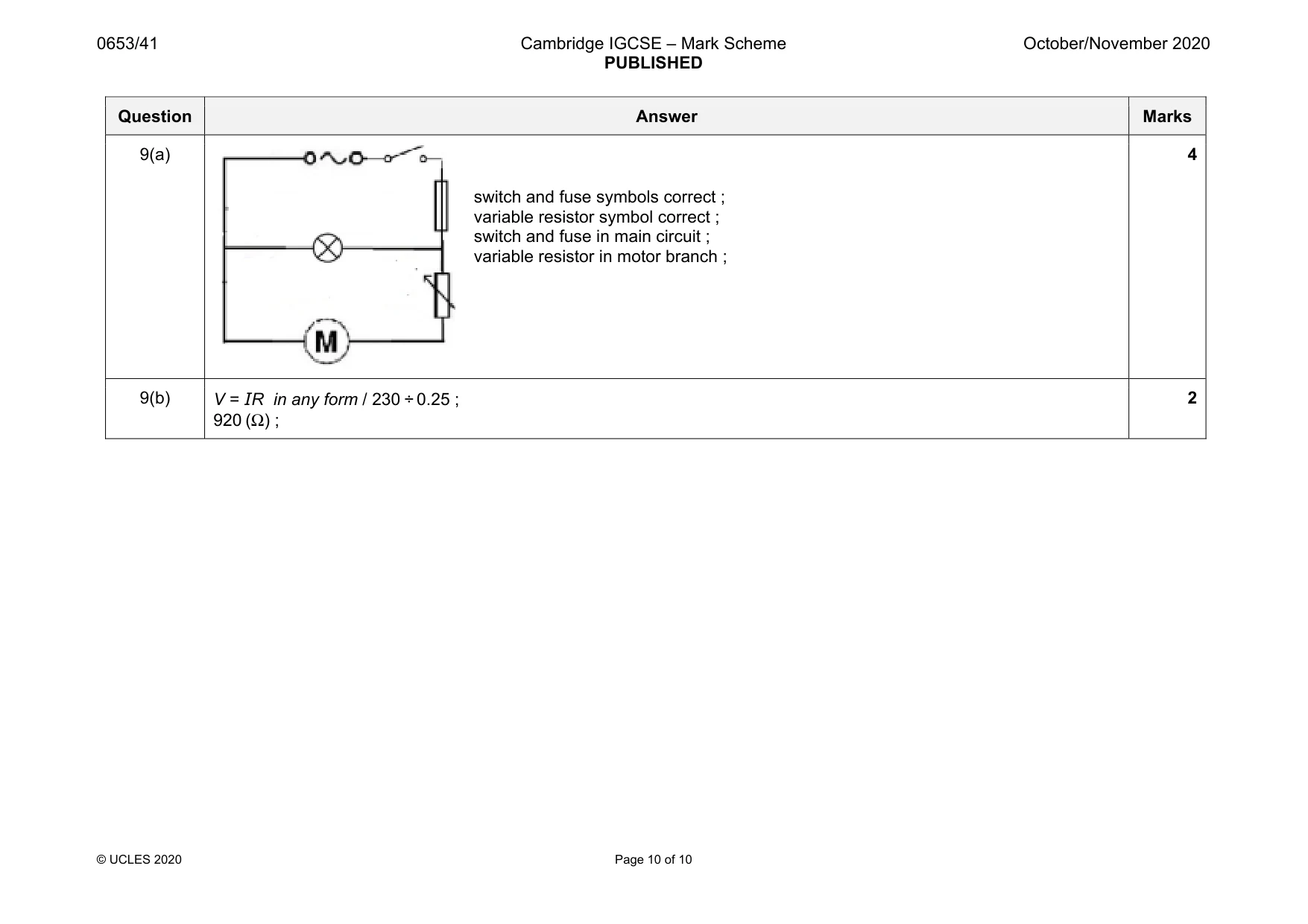 Mark scheme, page 10 of 10