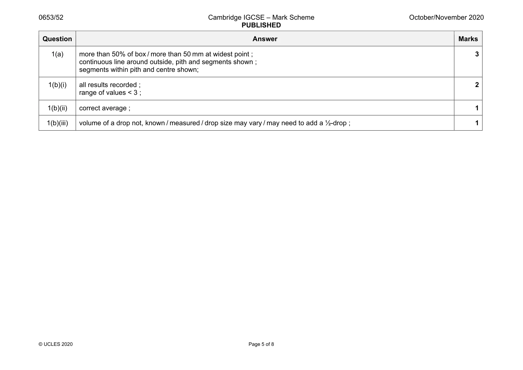 Mark scheme, page 5 of 8