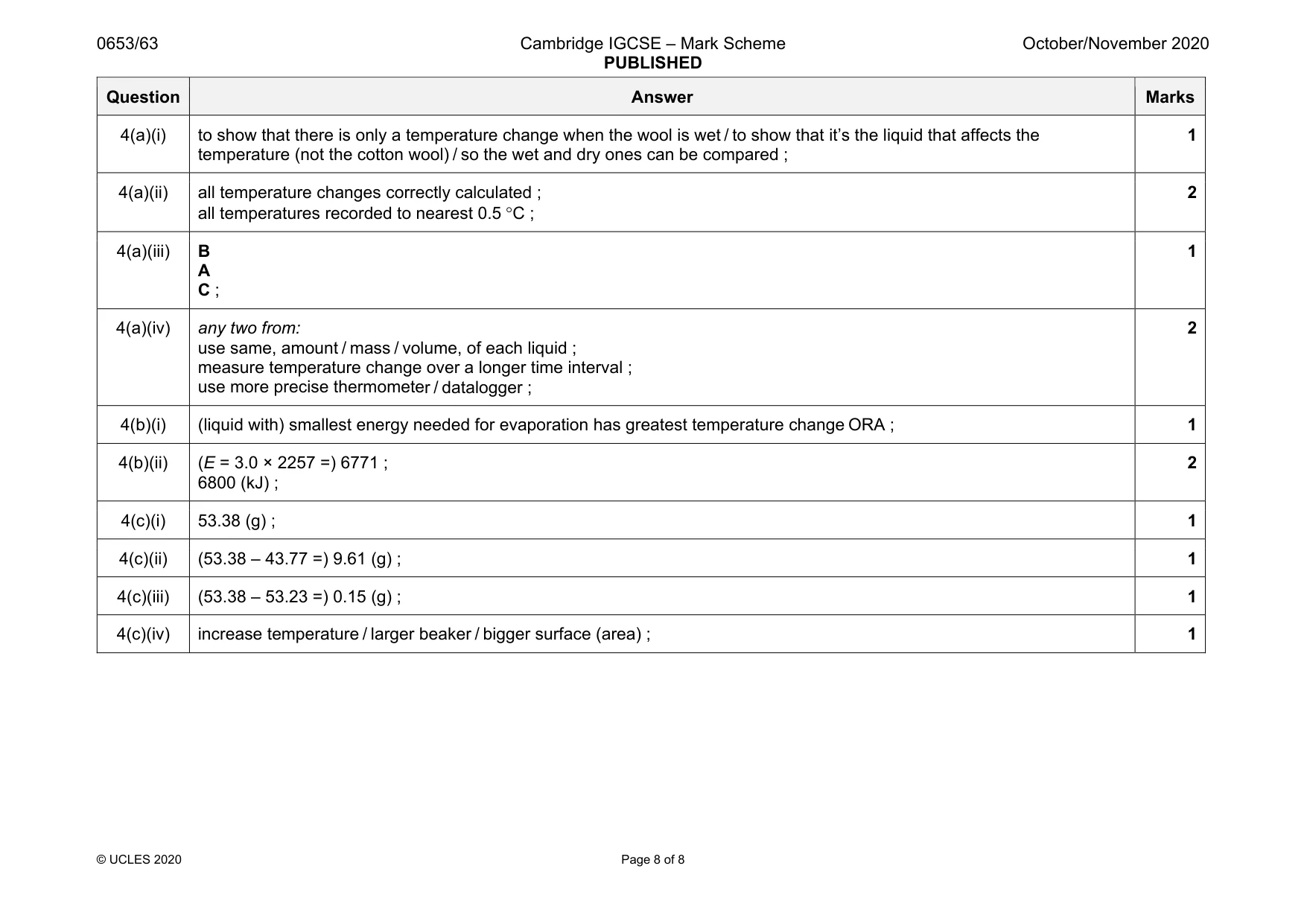 Mark scheme, page 8 of 8