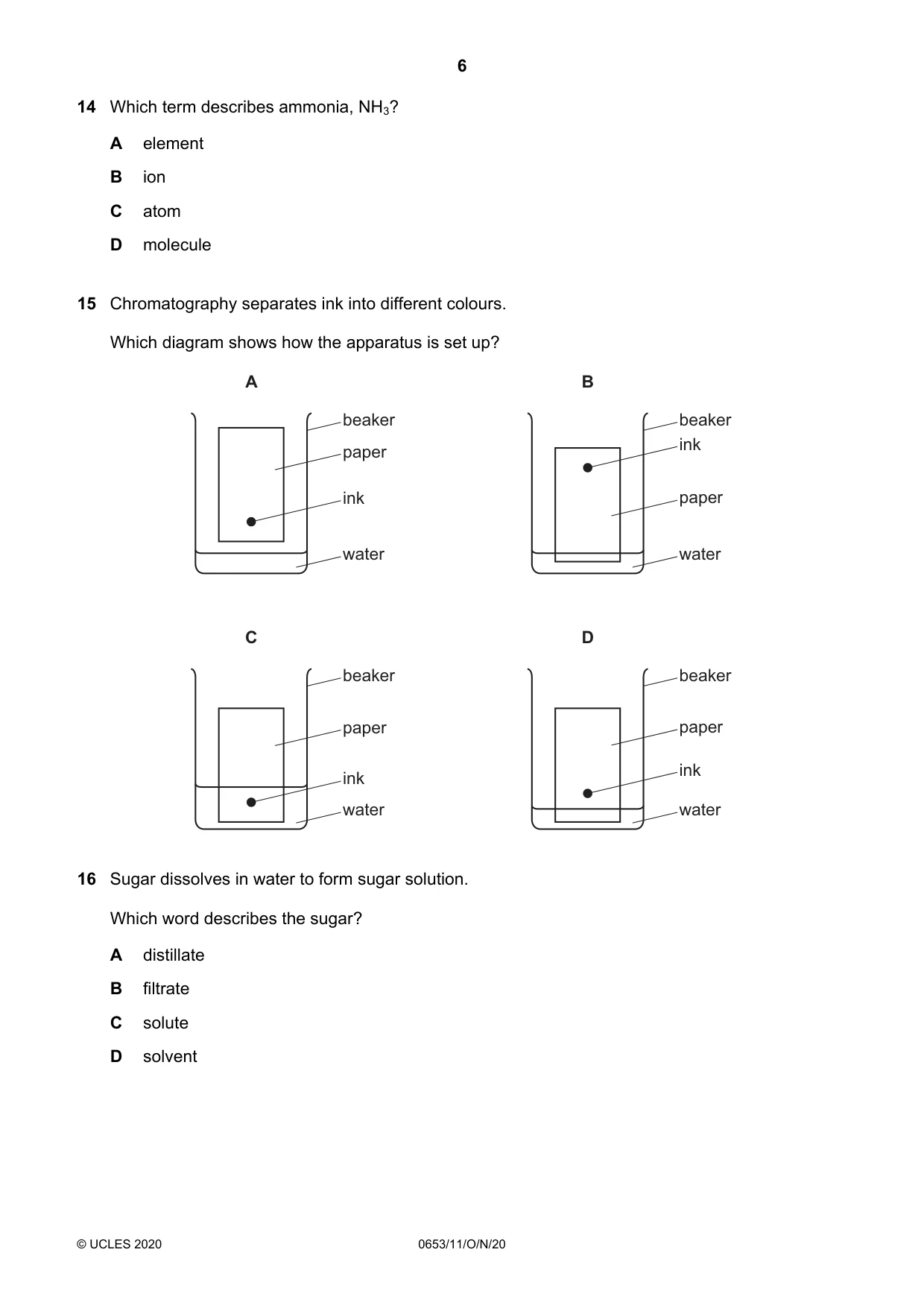 Cambridge IGCSE Science - Combined 0653 2020 Oct/Nov Paper 1 · Variant 1 question paper, page 6 of 16