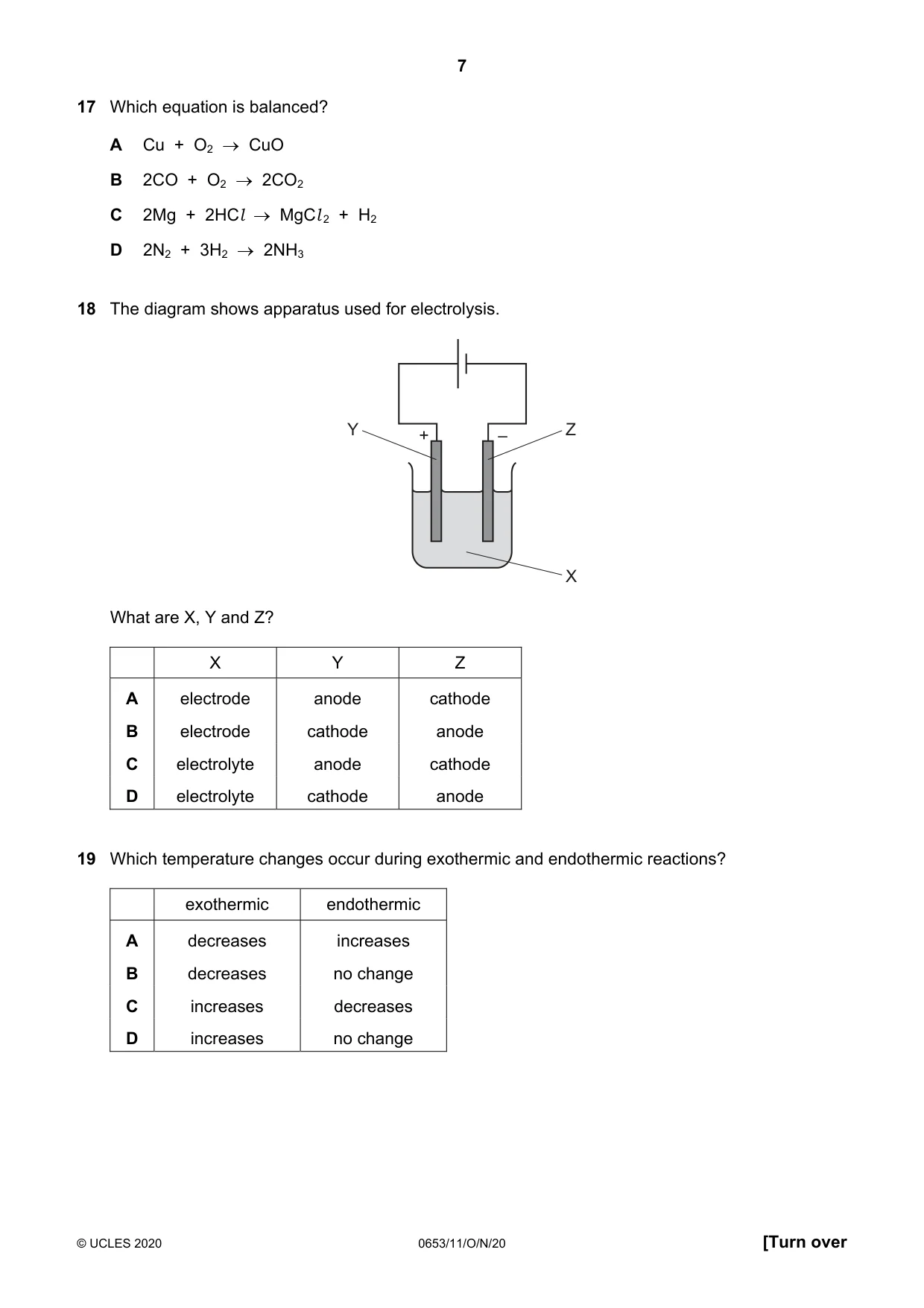 Cambridge IGCSE Science - Combined 0653 2020 Oct/Nov Paper 1 · Variant 1 question paper, page 7 of 16