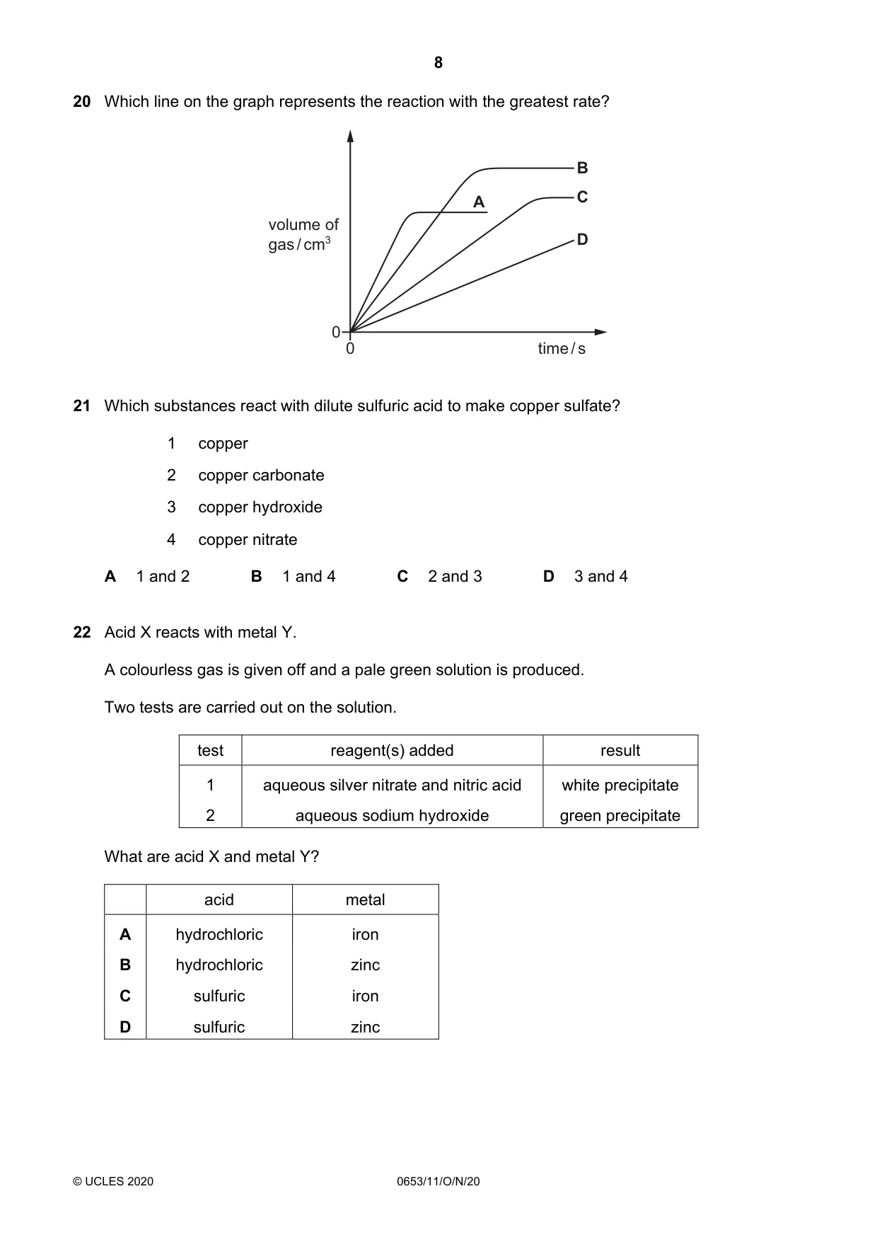 Cambridge IGCSE Science - Combined 0653 2020 Oct/Nov Paper 1 · Variant 1 question paper, page 8 of 16