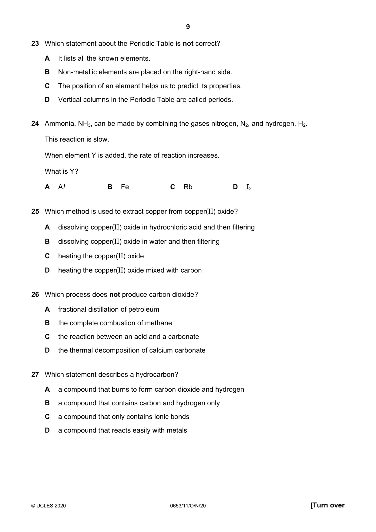 Cambridge IGCSE Science - Combined 0653 2020 Oct/Nov Paper 1 · Variant 1 question paper, page 9 of 16