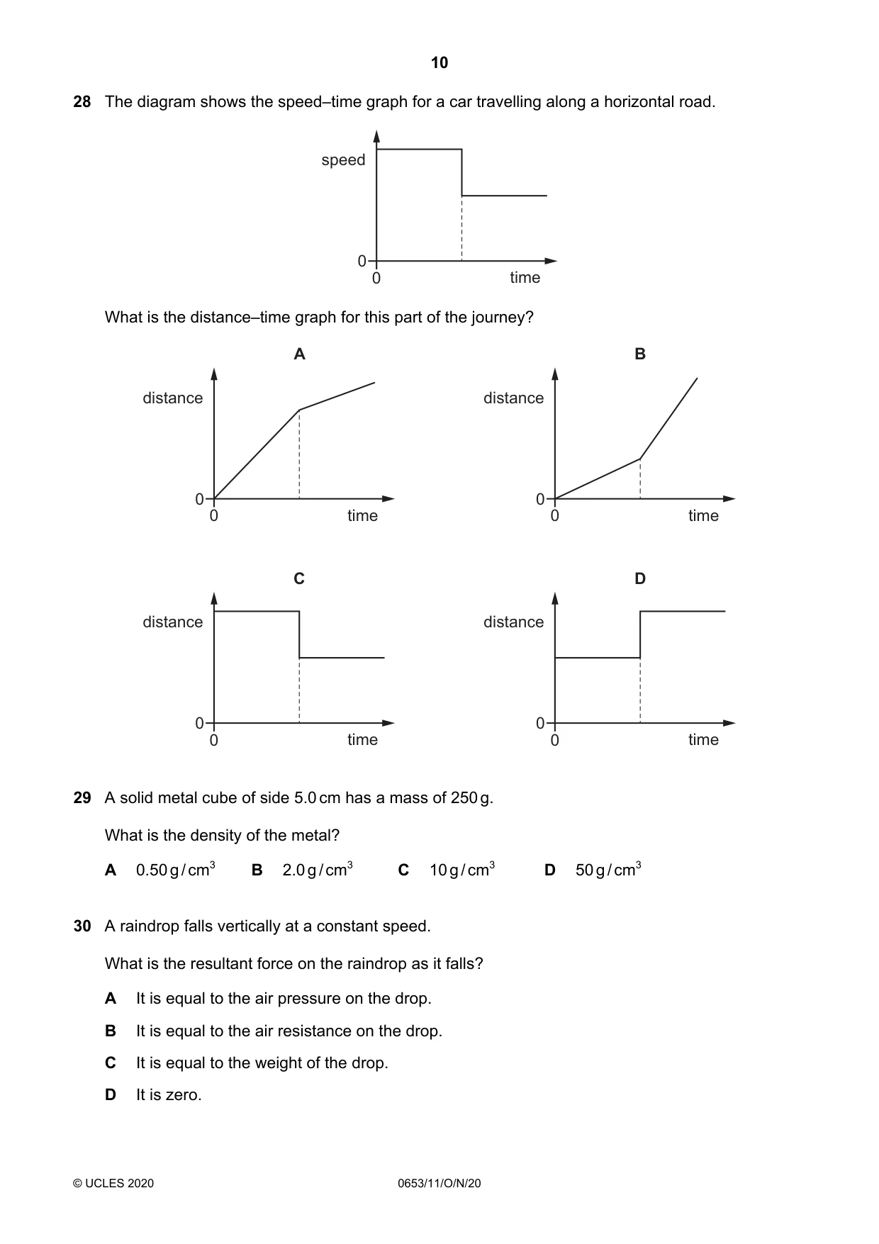 Cambridge IGCSE Science - Combined 0653 2020 Oct/Nov Paper 1 · Variant 1 question paper, page 10 of 16