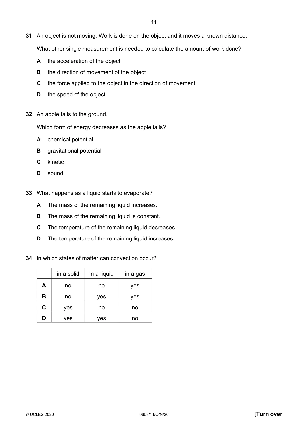 Cambridge IGCSE Science - Combined 0653 2020 Oct/Nov Paper 1 · Variant 1 question paper, page 11 of 16