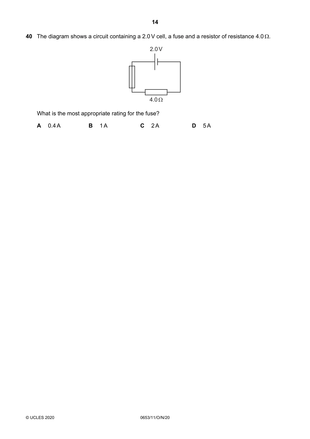Cambridge IGCSE Science - Combined 0653 2020 Oct/Nov Paper 1 · Variant 1 question paper, page 14 of 16