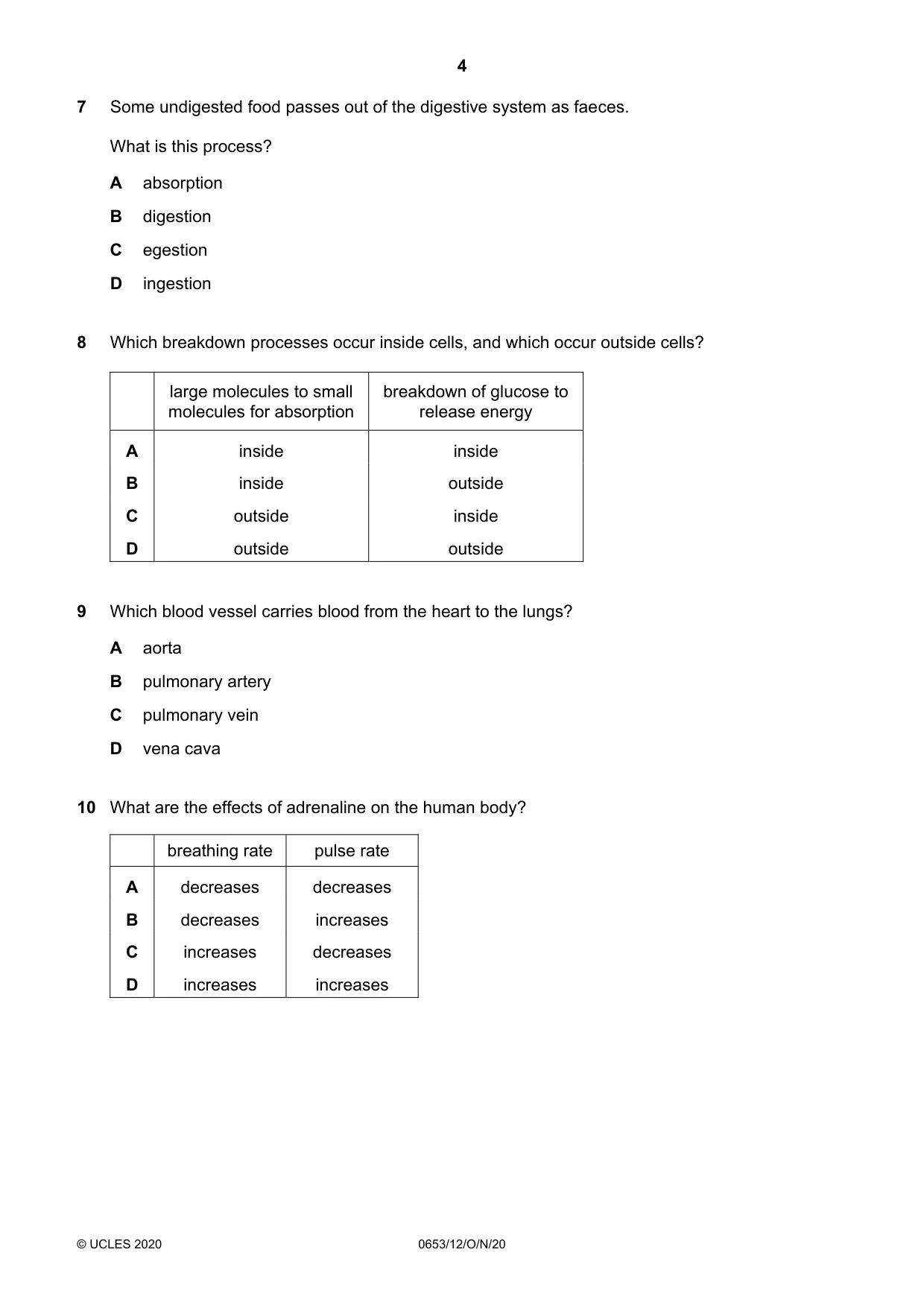 Cambridge IGCSE Science - Combined 0653 2020 Oct/Nov Paper 1 · Variant 2 question paper, page 4 of 16