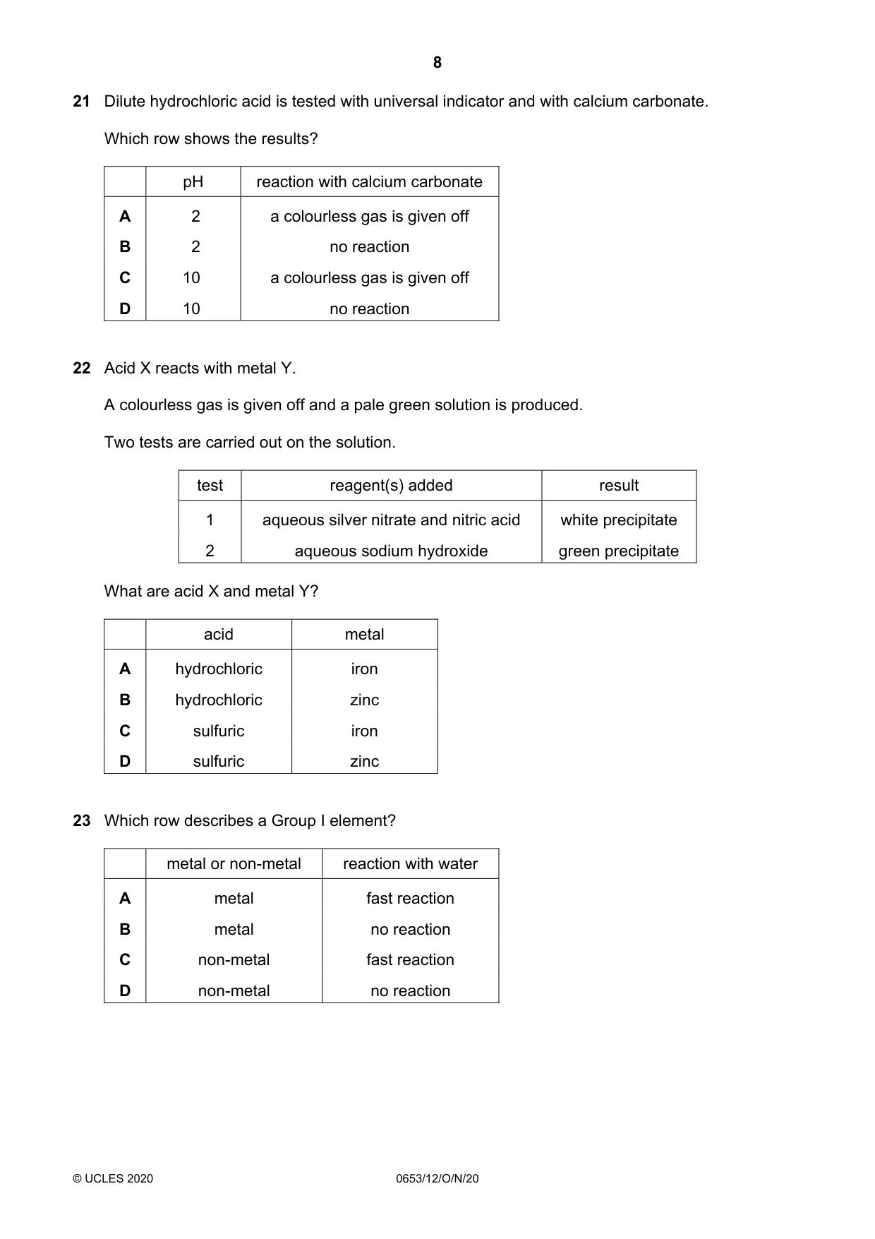 Cambridge IGCSE Science - Combined 0653 2020 Oct/Nov Paper 1 · Variant 2 question paper, page 8 of 16