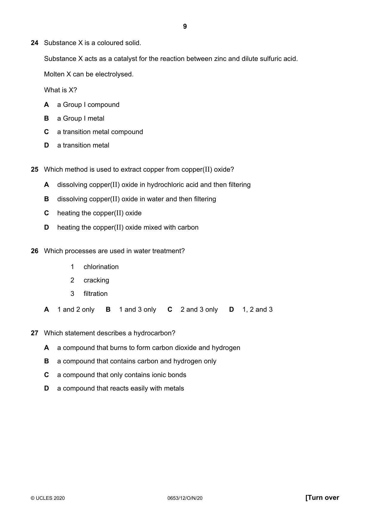 Cambridge IGCSE Science - Combined 0653 2020 Oct/Nov Paper 1 · Variant 2 question paper, page 9 of 16