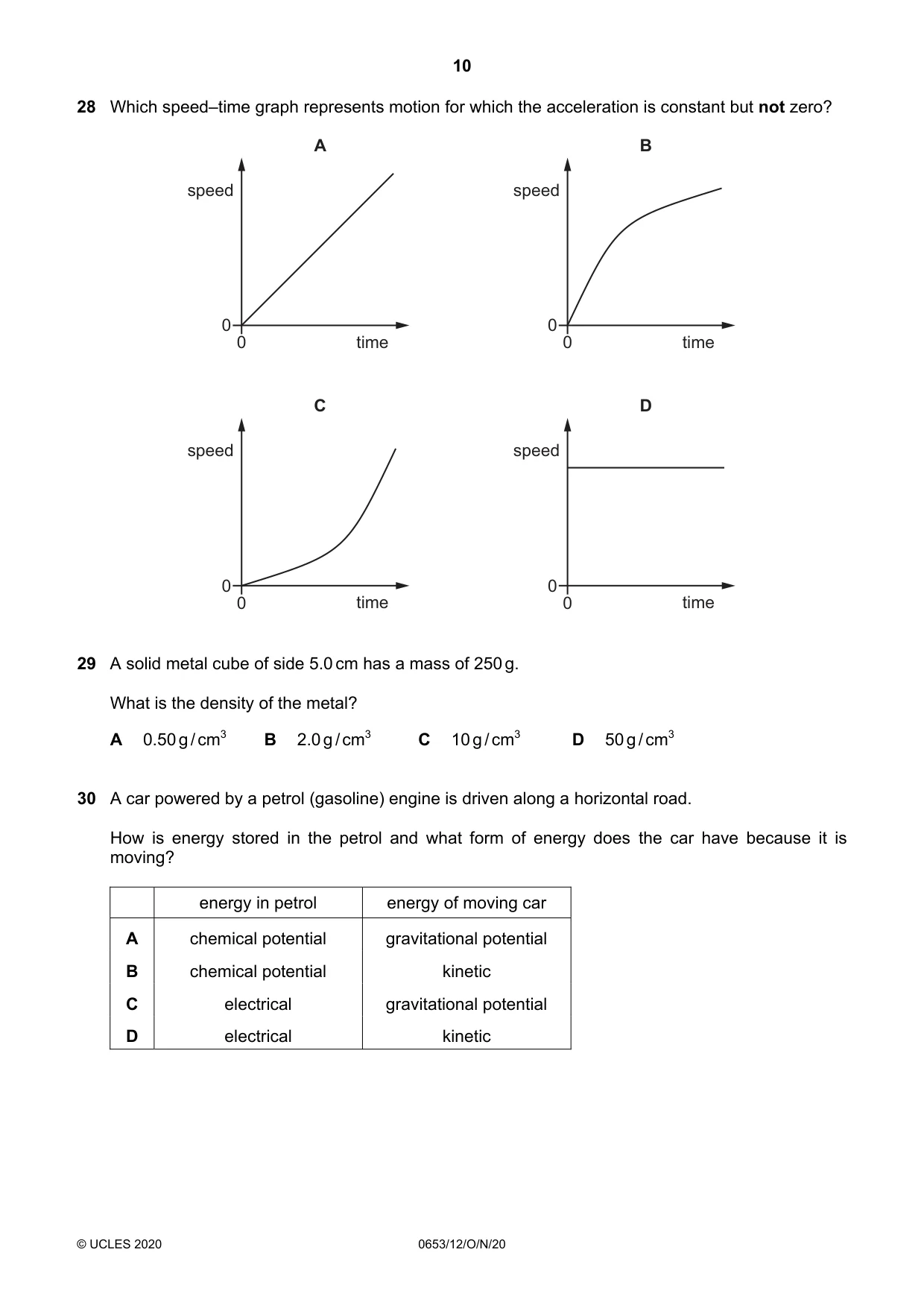 Cambridge IGCSE Science - Combined 0653 2020 Oct/Nov Paper 1 · Variant 2 question paper, page 10 of 16