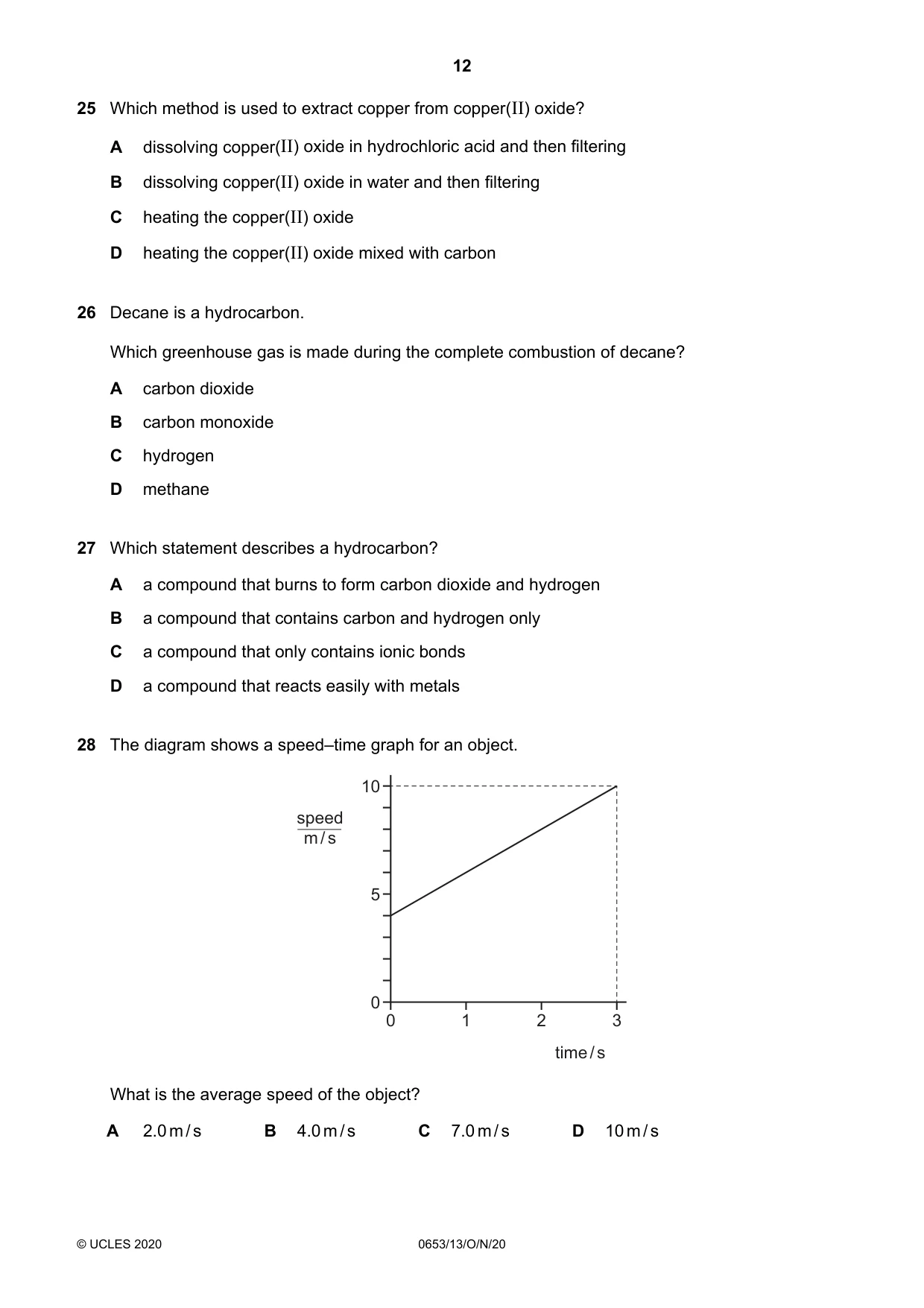 Cambridge IGCSE Science - Combined 0653 2020 Oct/Nov Paper 1 · Variant 3 question paper, page 12 of 20