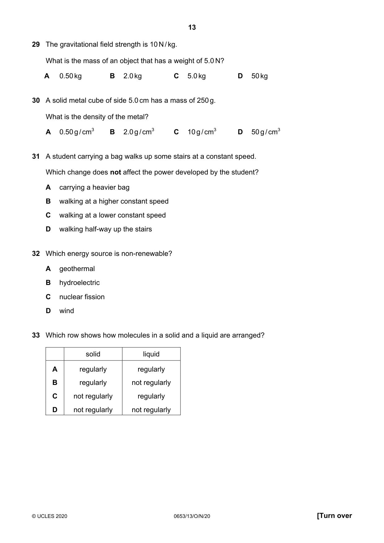 Cambridge IGCSE Science - Combined 0653 2020 Oct/Nov Paper 1 · Variant 3 question paper, page 13 of 20