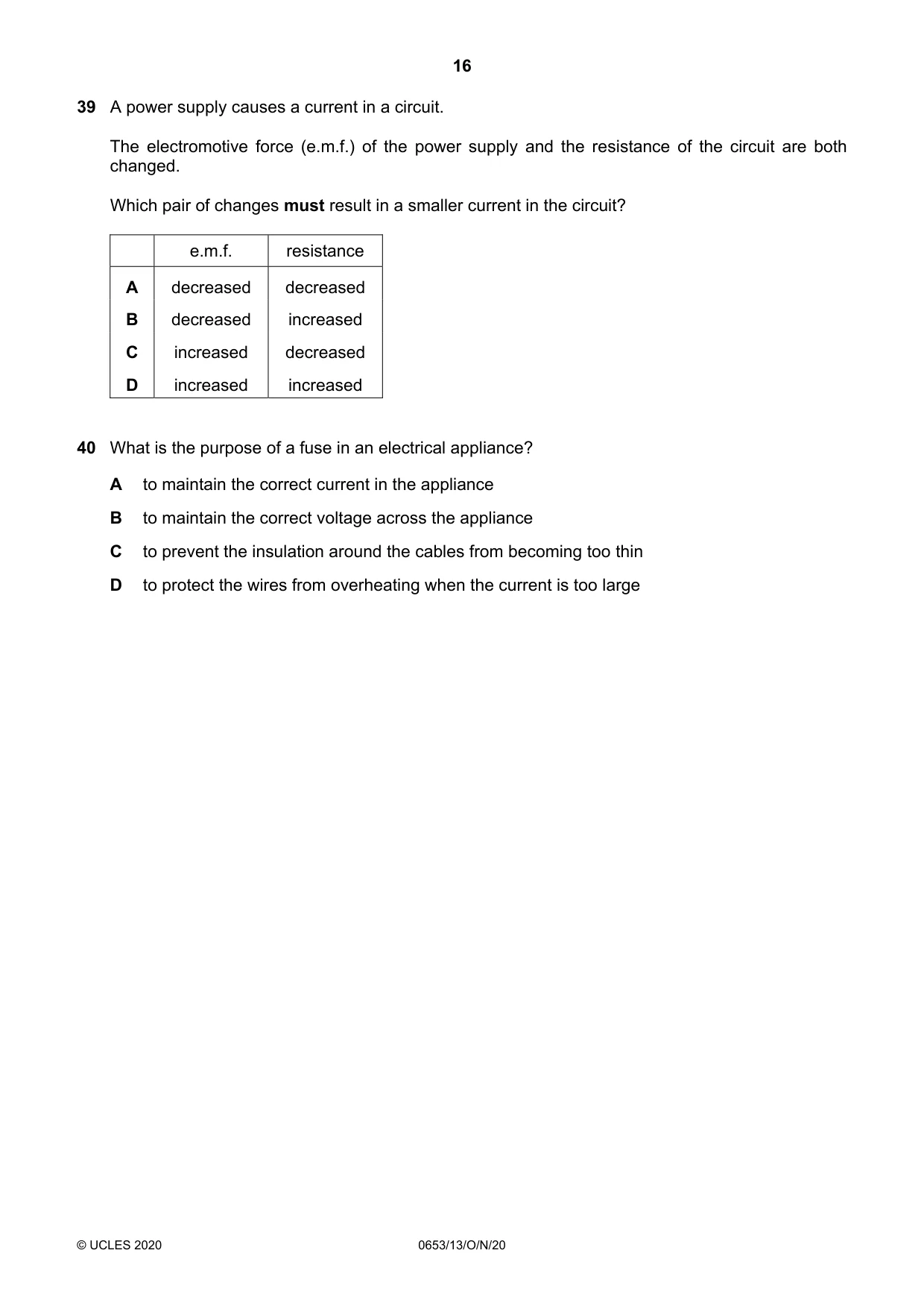 Cambridge IGCSE Science - Combined 0653 2020 Oct/Nov Paper 1 · Variant 3 question paper, page 16 of 20