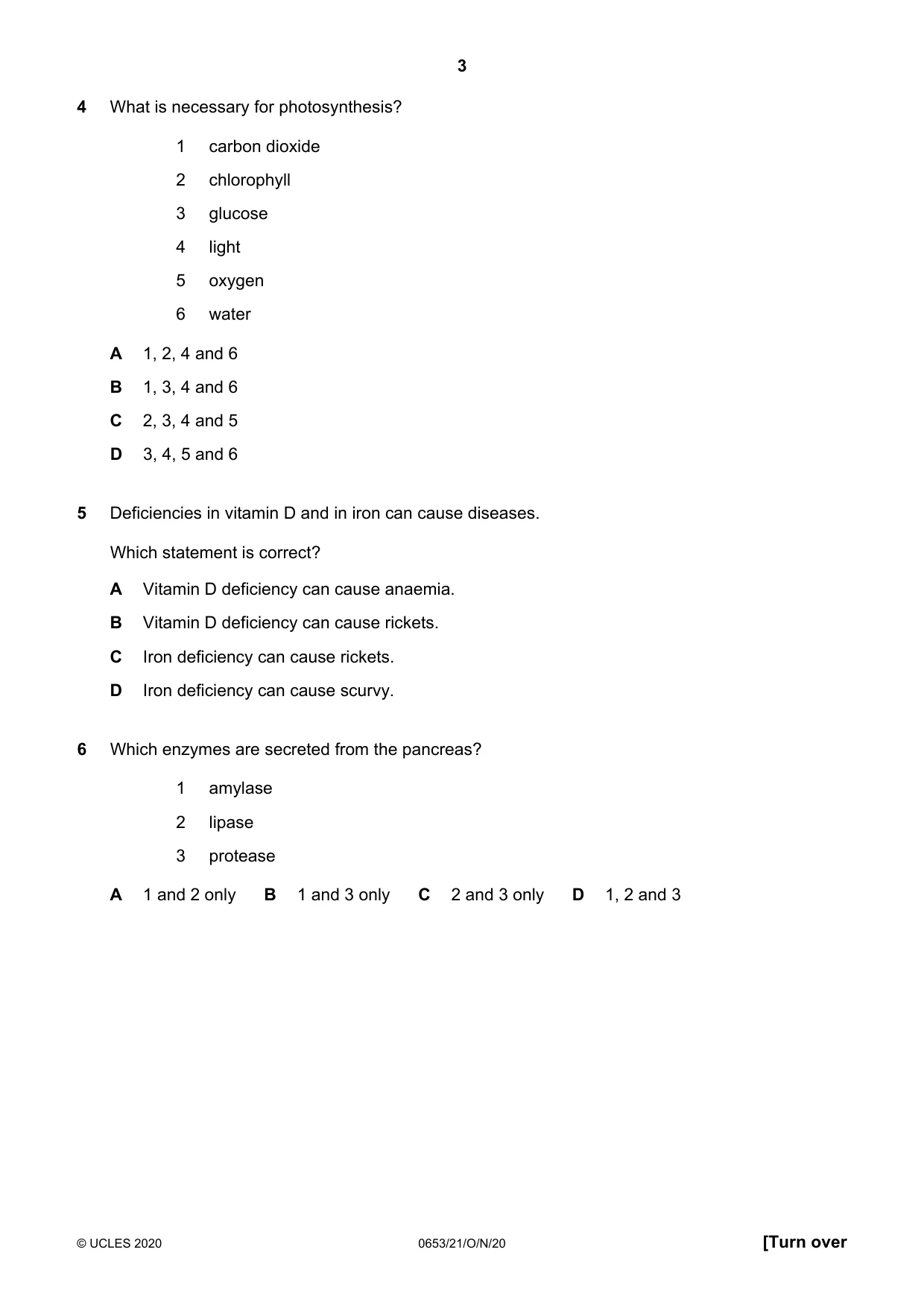 Cambridge IGCSE Science - Combined 0653 2020 Oct/Nov Paper 2 · Variant 1 question paper, page 3 of 16