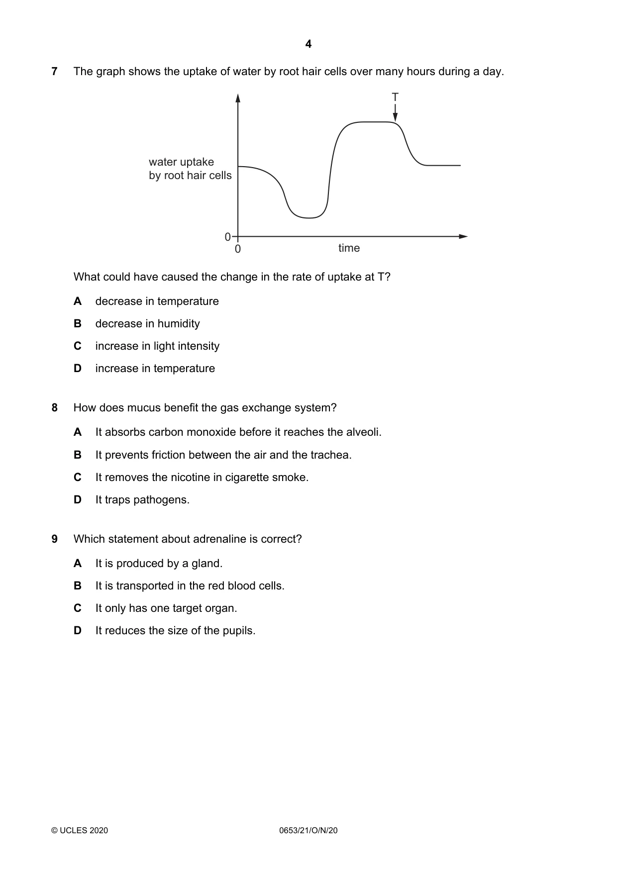 Cambridge IGCSE Science - Combined 0653 2020 Oct/Nov Paper 2 · Variant 1 question paper, page 4 of 16