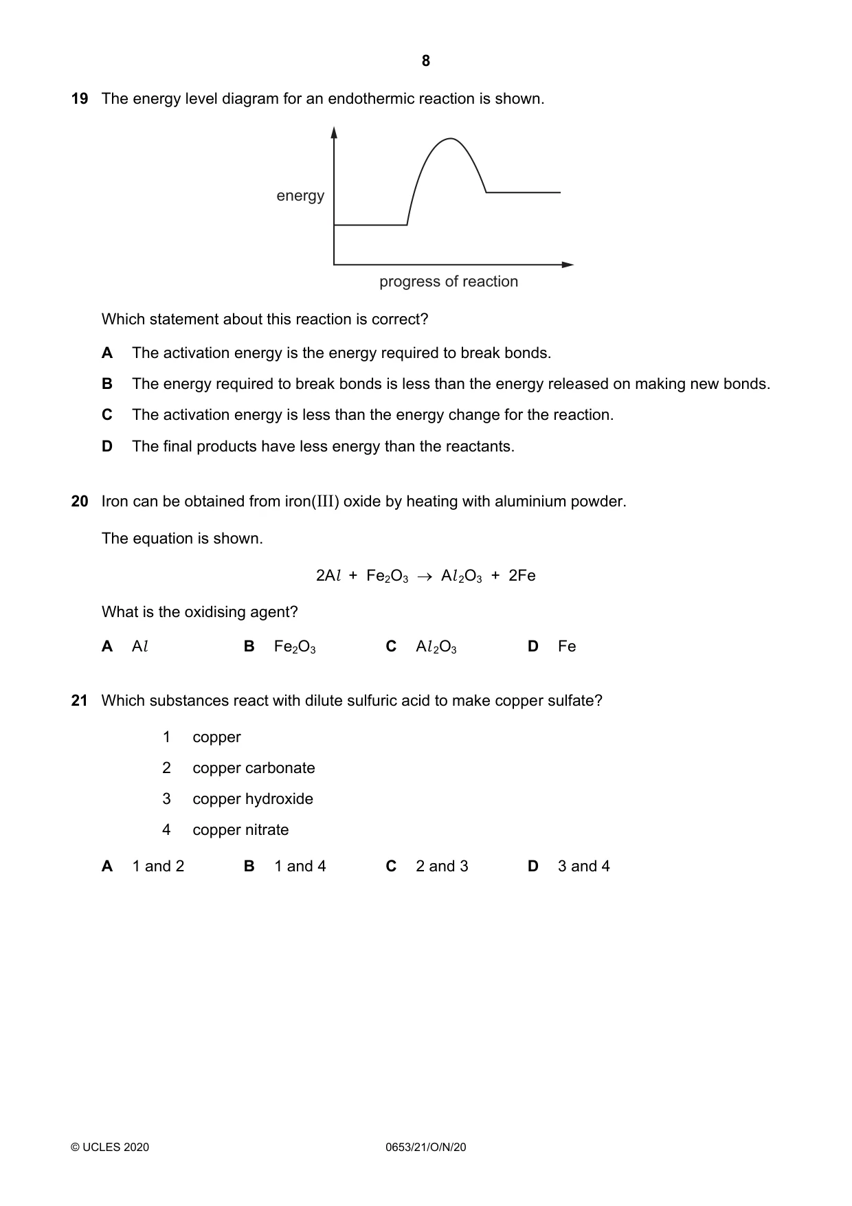 Cambridge IGCSE Science - Combined 0653 2020 Oct/Nov Paper 2 · Variant 1 question paper, page 8 of 16