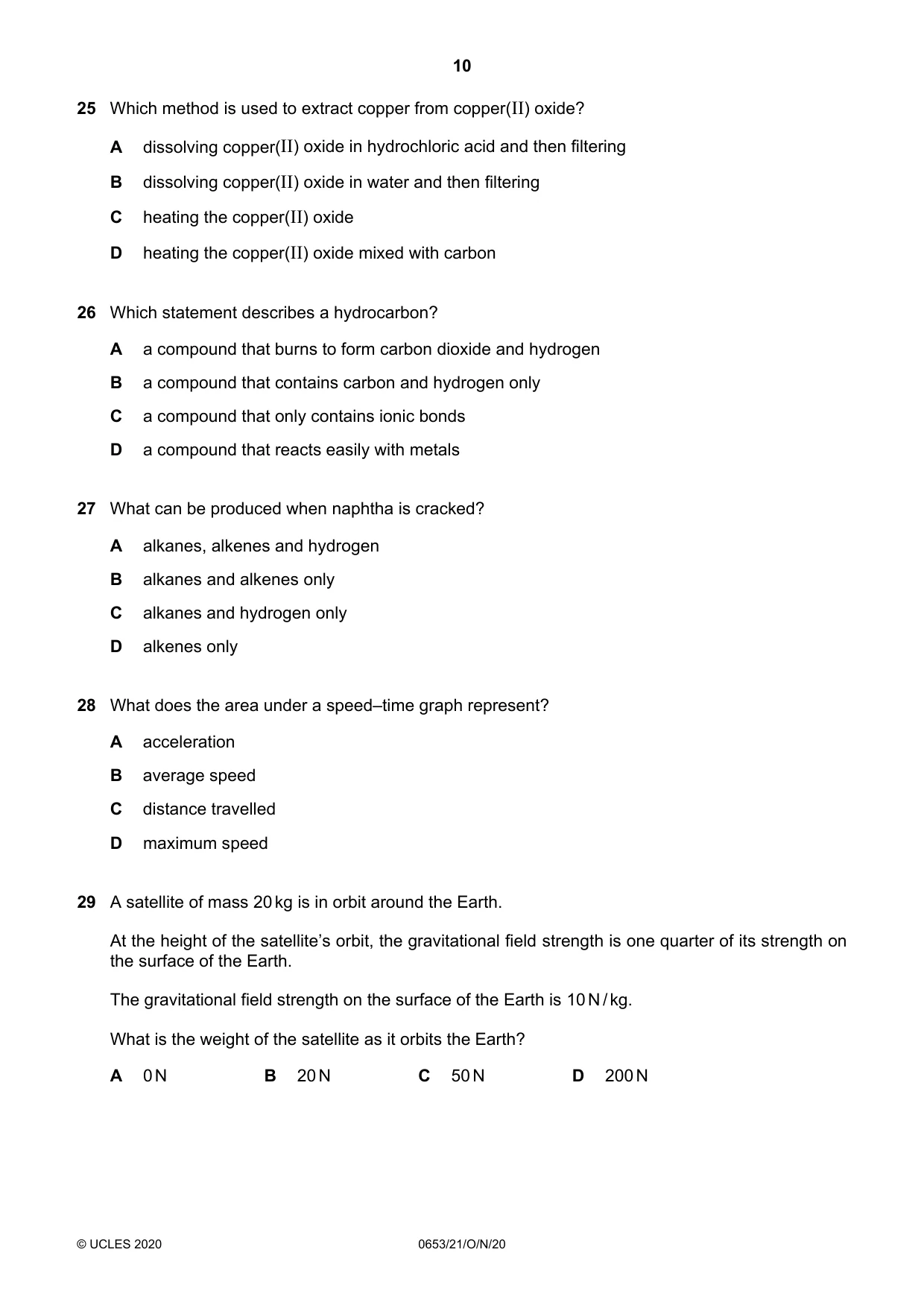 Cambridge IGCSE Science - Combined 0653 2020 Oct/Nov Paper 2 · Variant 1 question paper, page 10 of 16