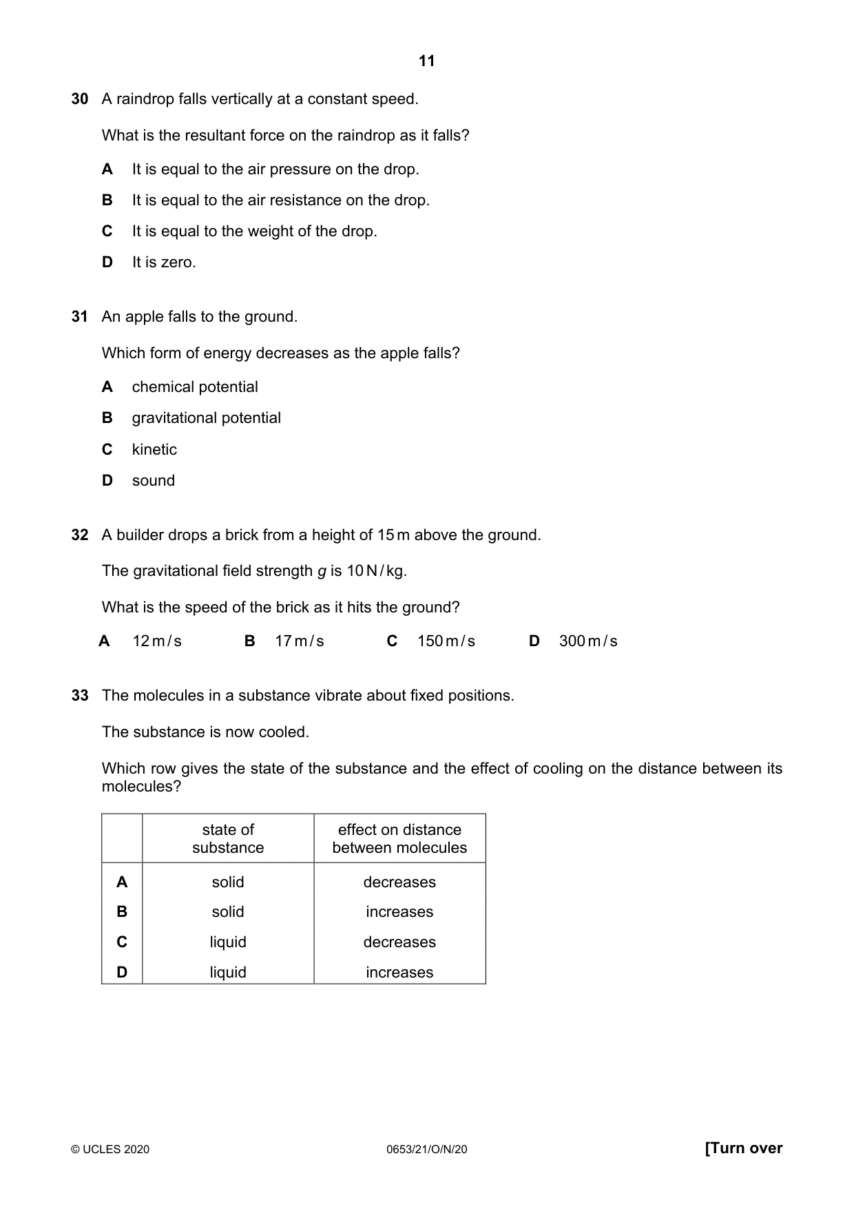 Cambridge IGCSE Science - Combined 0653 2020 Oct/Nov Paper 2 · Variant 1 question paper, page 11 of 16