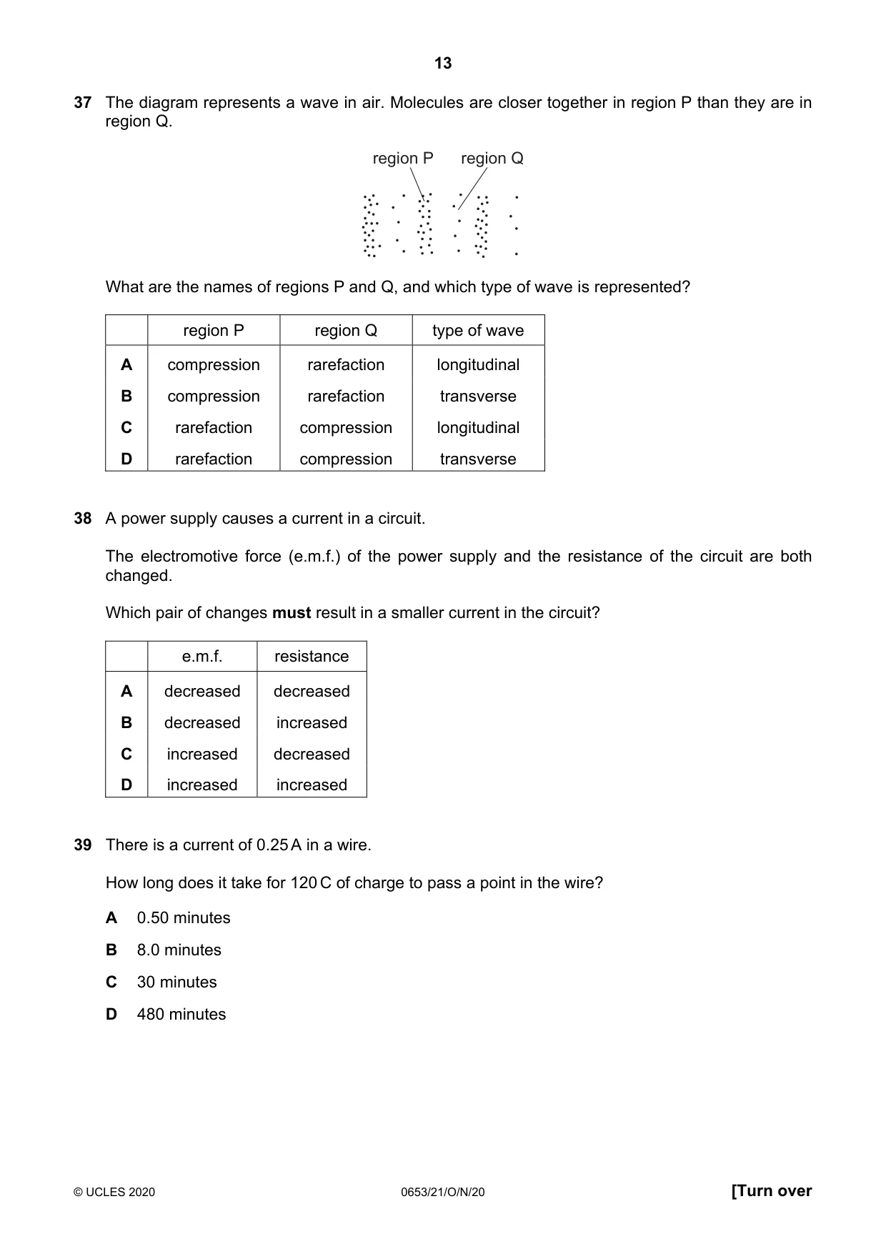 Cambridge IGCSE Science - Combined 0653 2020 Oct/Nov Paper 2 · Variant 1 question paper, page 13 of 16