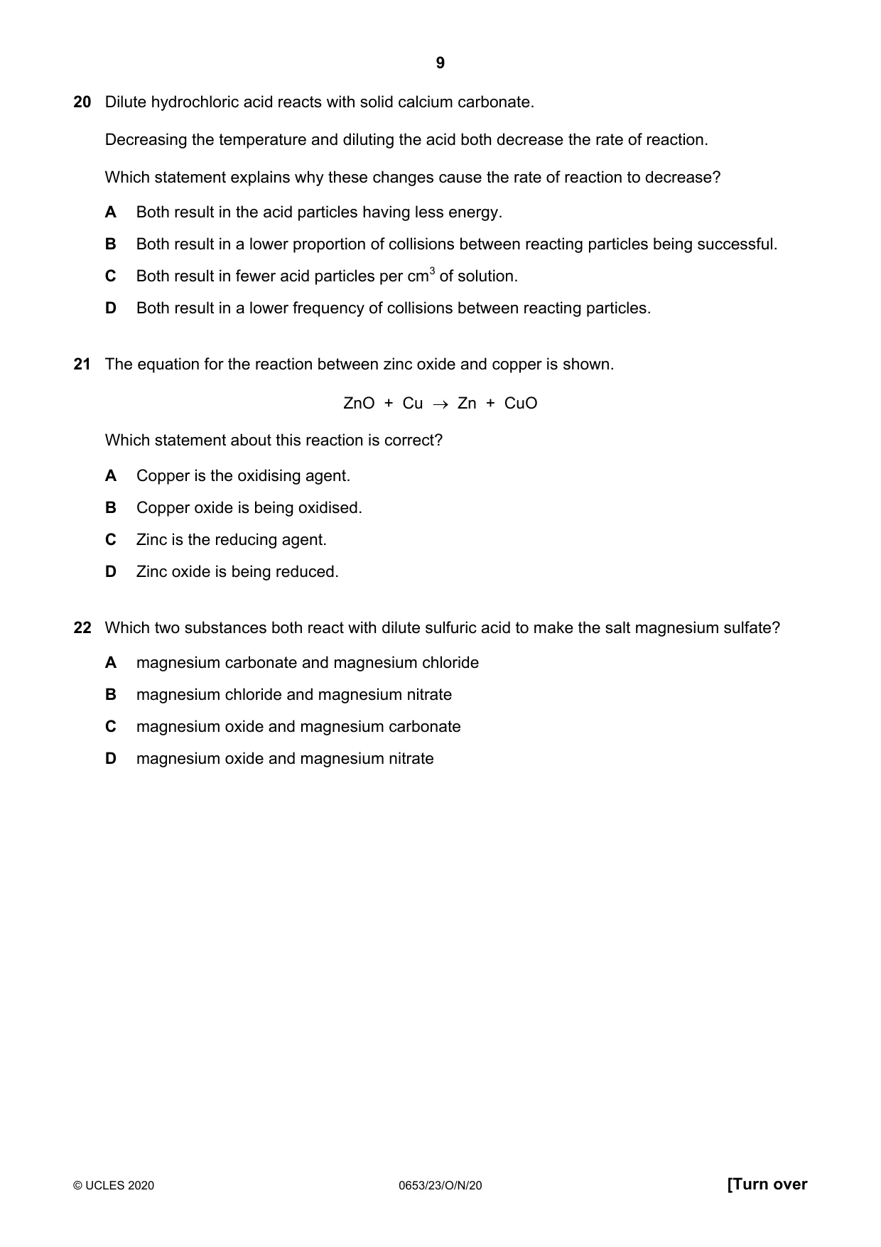Cambridge IGCSE Science - Combined 0653 2020 Oct/Nov Paper 2 · Variant 3 question paper, page 9 of 16