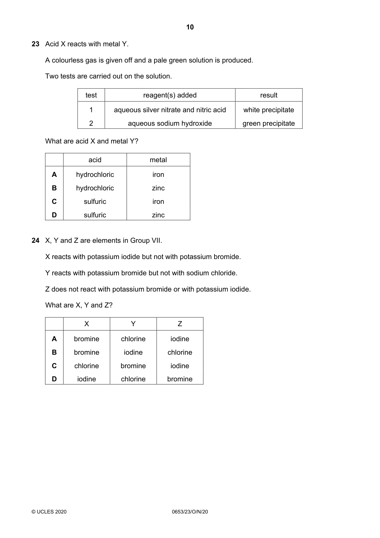 Cambridge IGCSE Science - Combined 0653 2020 Oct/Nov Paper 2 · Variant 3 question paper, page 10 of 16