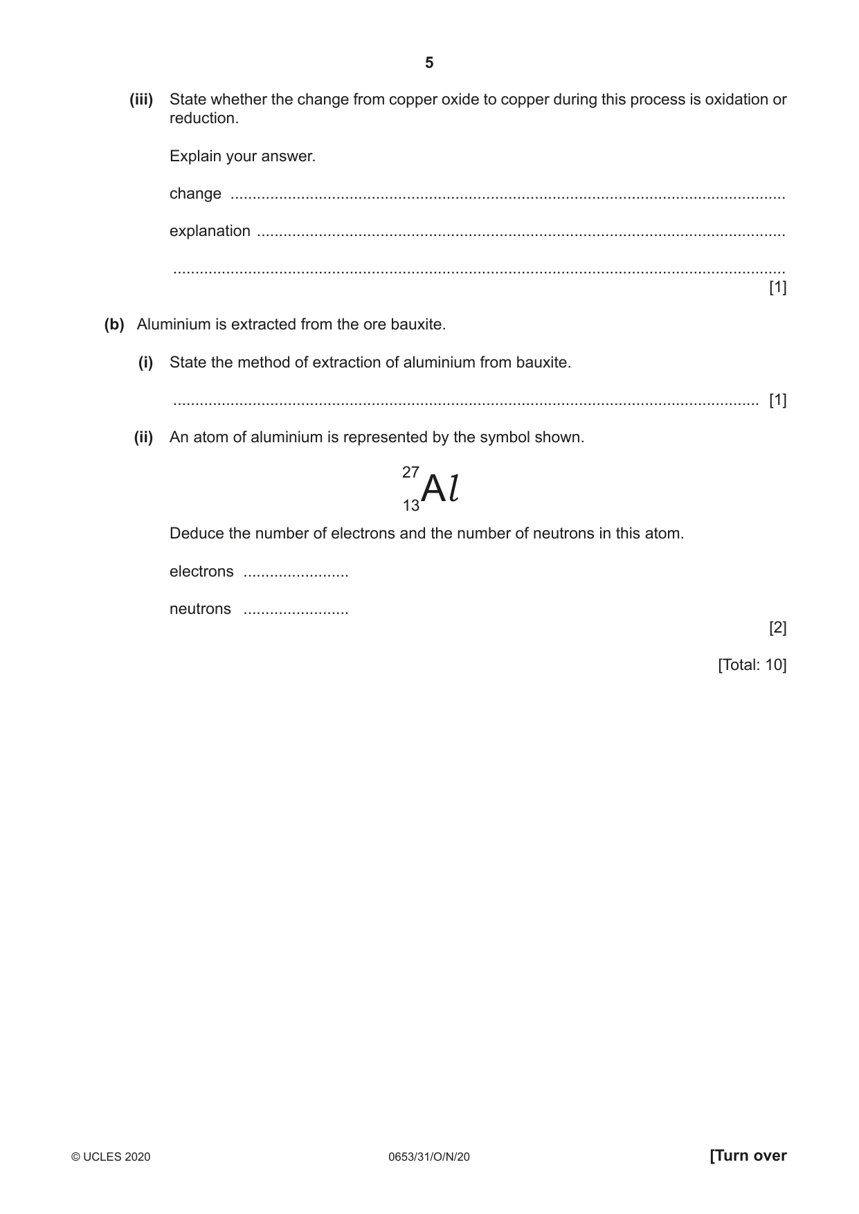 Cambridge IGCSE Science - Combined 0653 2020 Oct/Nov Paper 3 · Variant 1 question paper, page 5 of 20