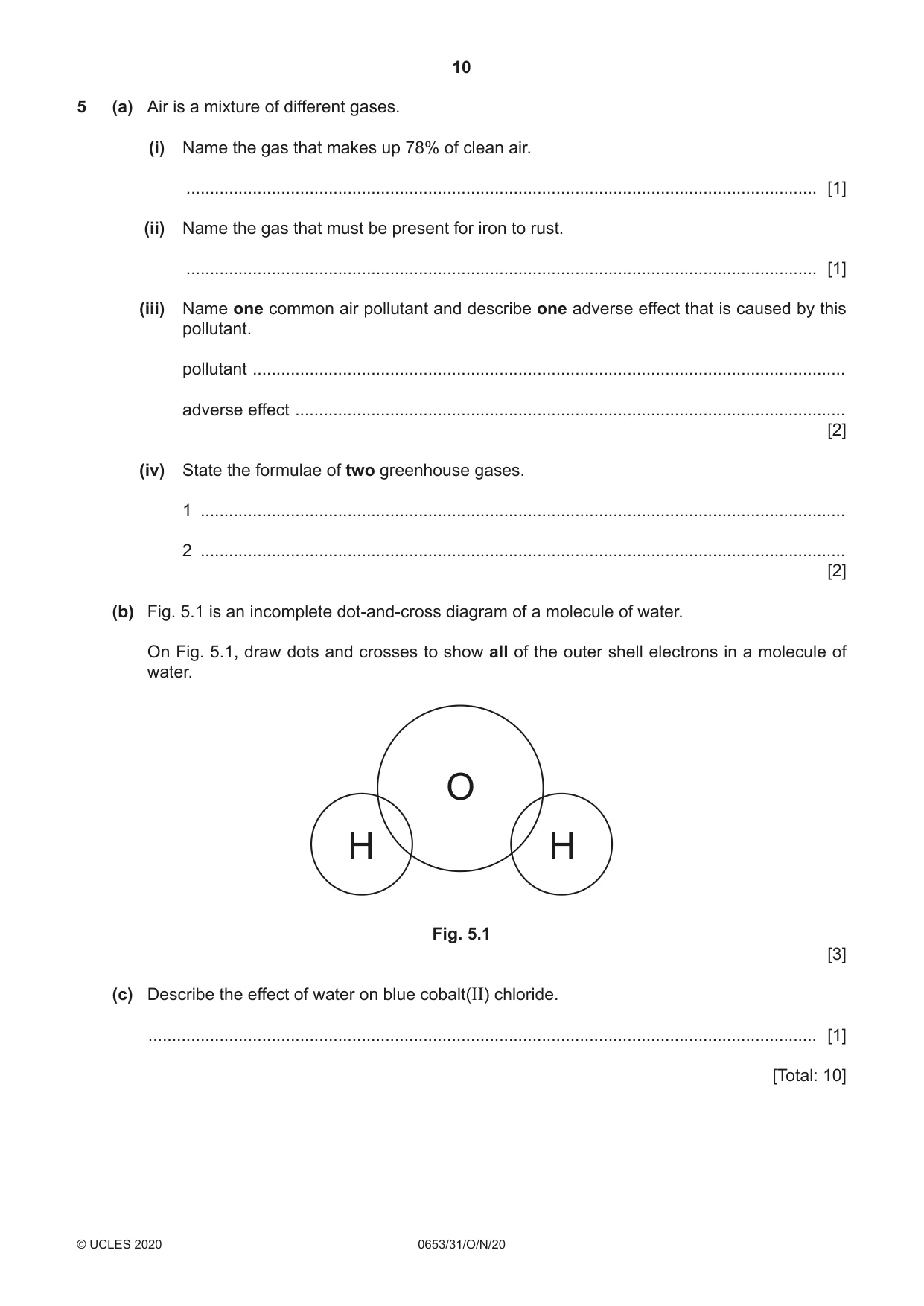 Cambridge IGCSE Science - Combined 0653 2020 Oct/Nov Paper 3 · Variant 1 question paper, page 10 of 20