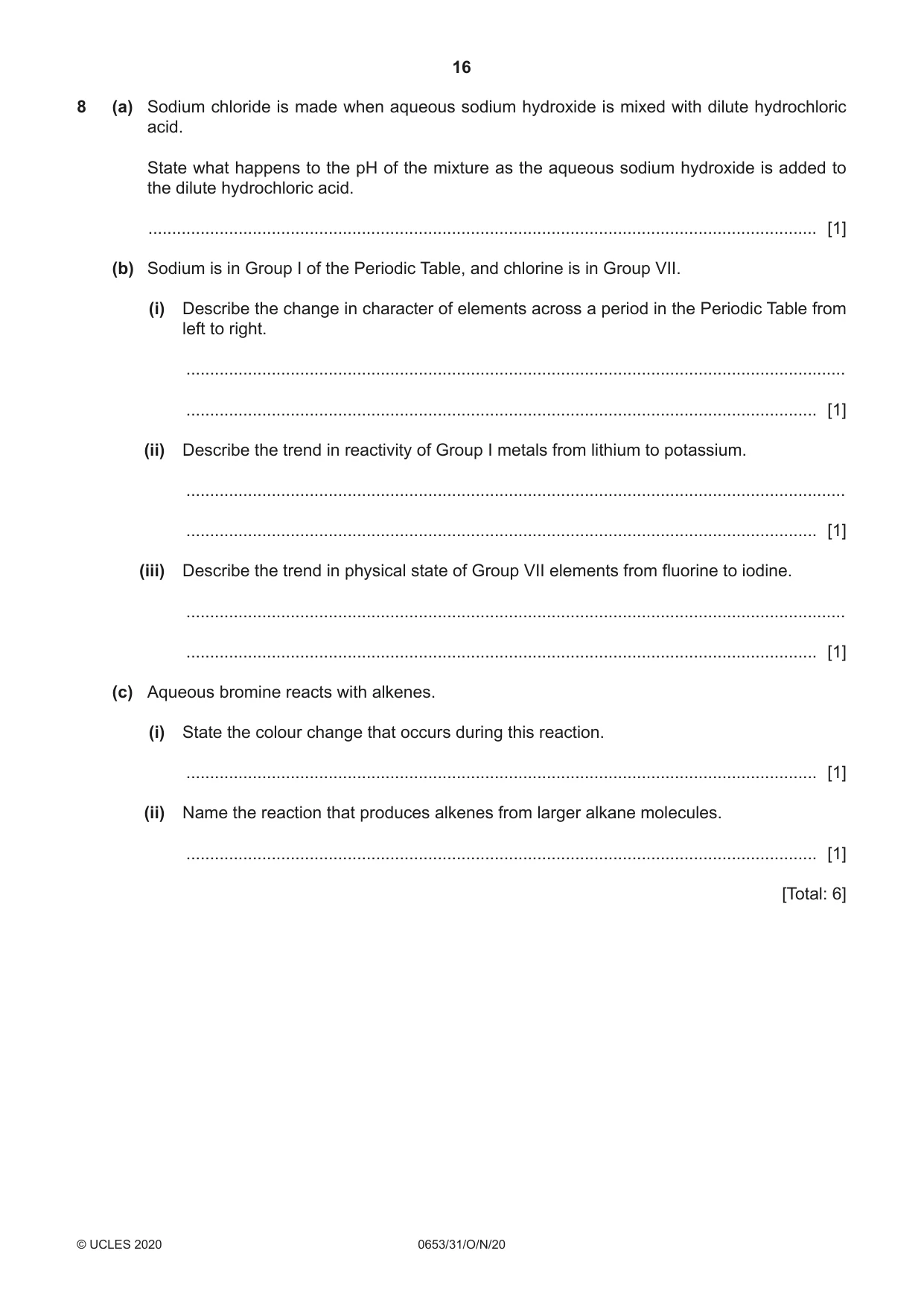 Cambridge IGCSE Science - Combined 0653 2020 Oct/Nov Paper 3 · Variant 1 question paper, page 16 of 20