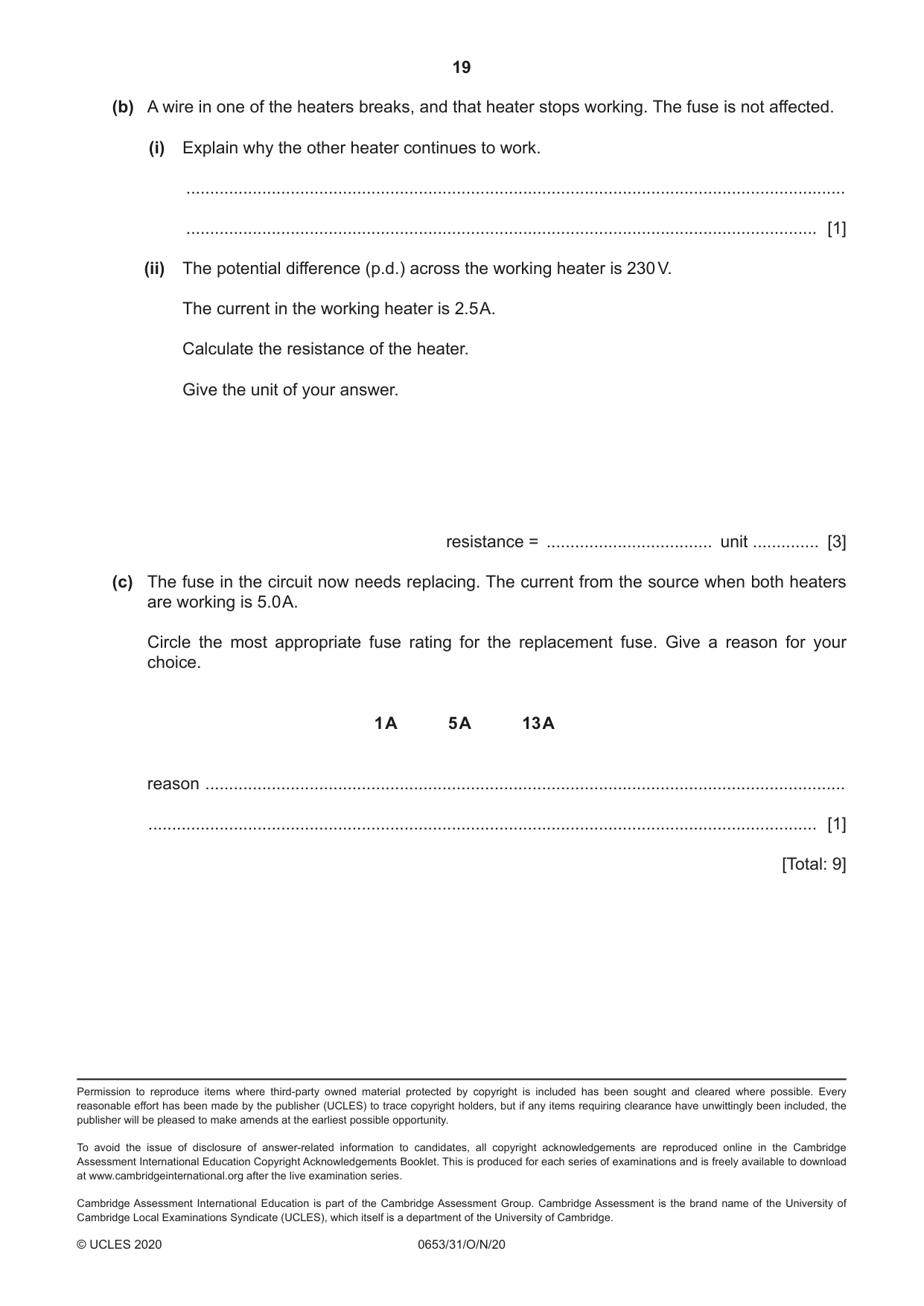 Cambridge IGCSE Science - Combined 0653 2020 Oct/Nov Paper 3 · Variant 1 question paper, page 19 of 20