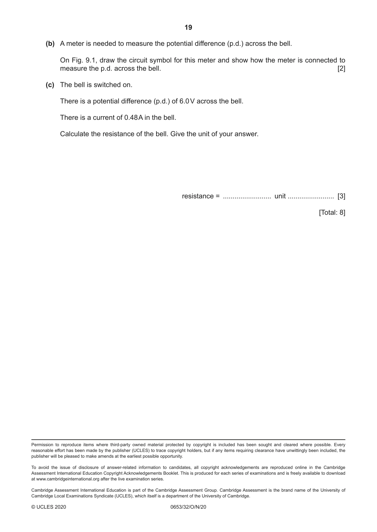 Cambridge IGCSE Science - Combined 0653 2020 Oct/Nov Paper 3 · Variant 2 question paper, page 19 of 20