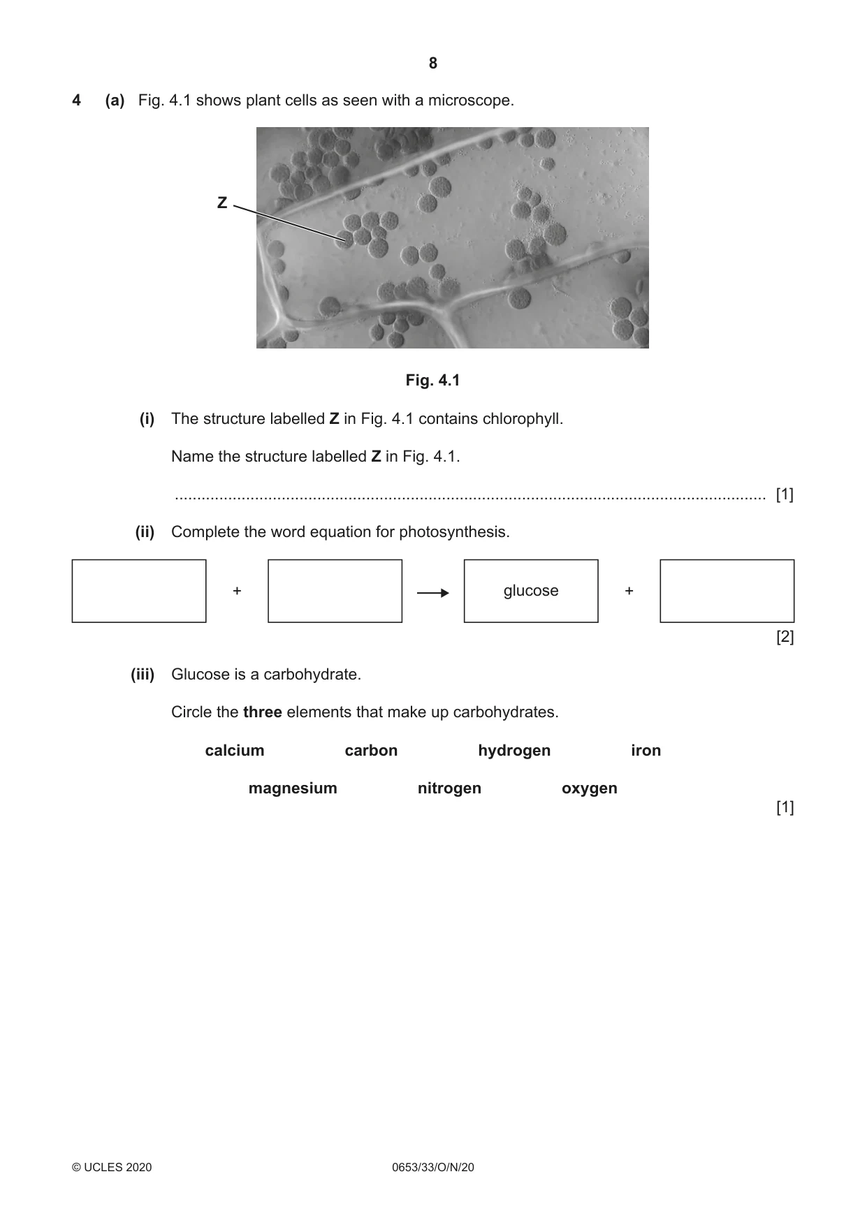 Cambridge IGCSE Science - Combined 0653 2020 Oct/Nov Paper 3 · Variant 3 question paper, page 8 of 20
