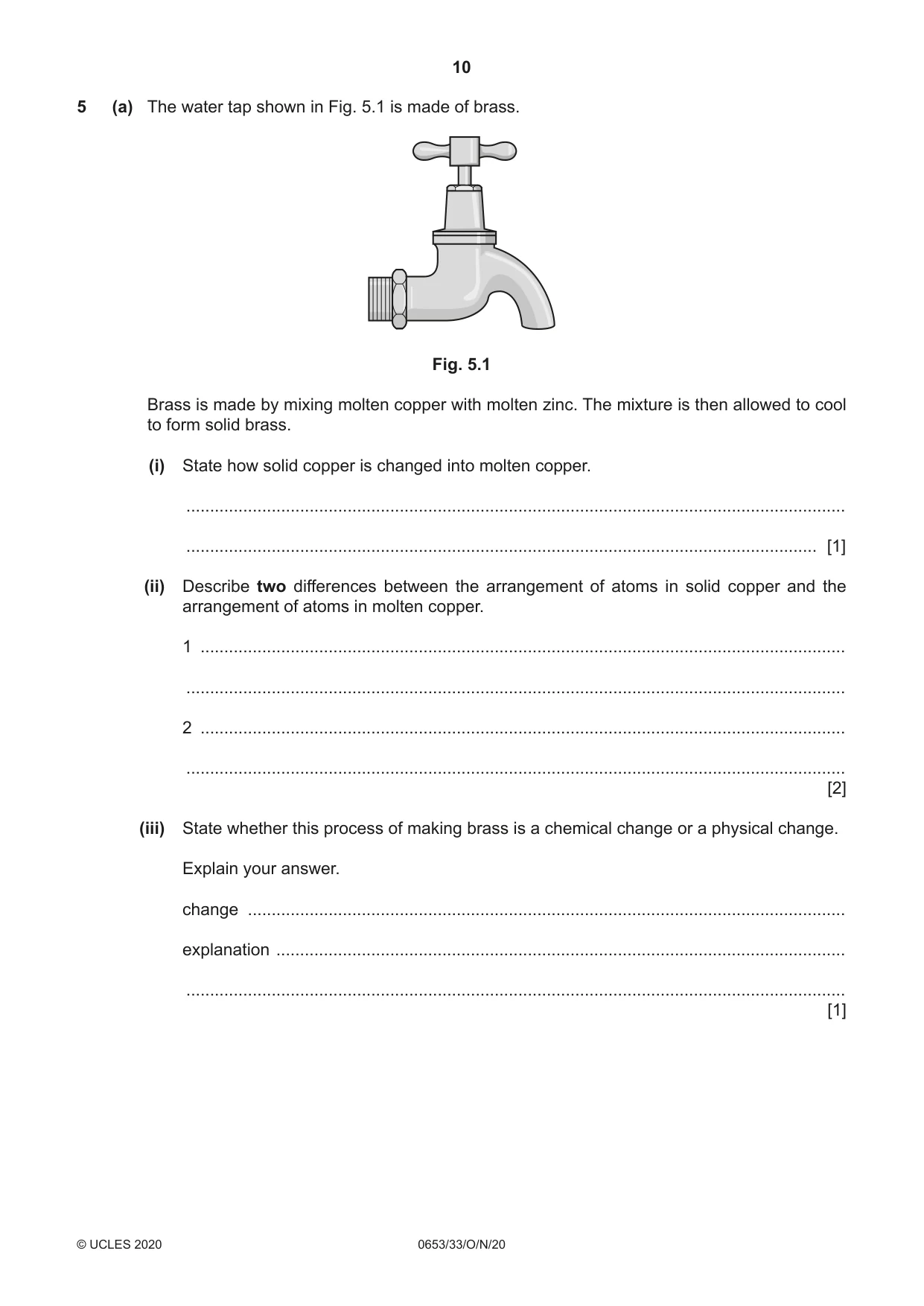 Cambridge IGCSE Science - Combined 0653 2020 Oct/Nov Paper 3 · Variant 3 question paper, page 10 of 20