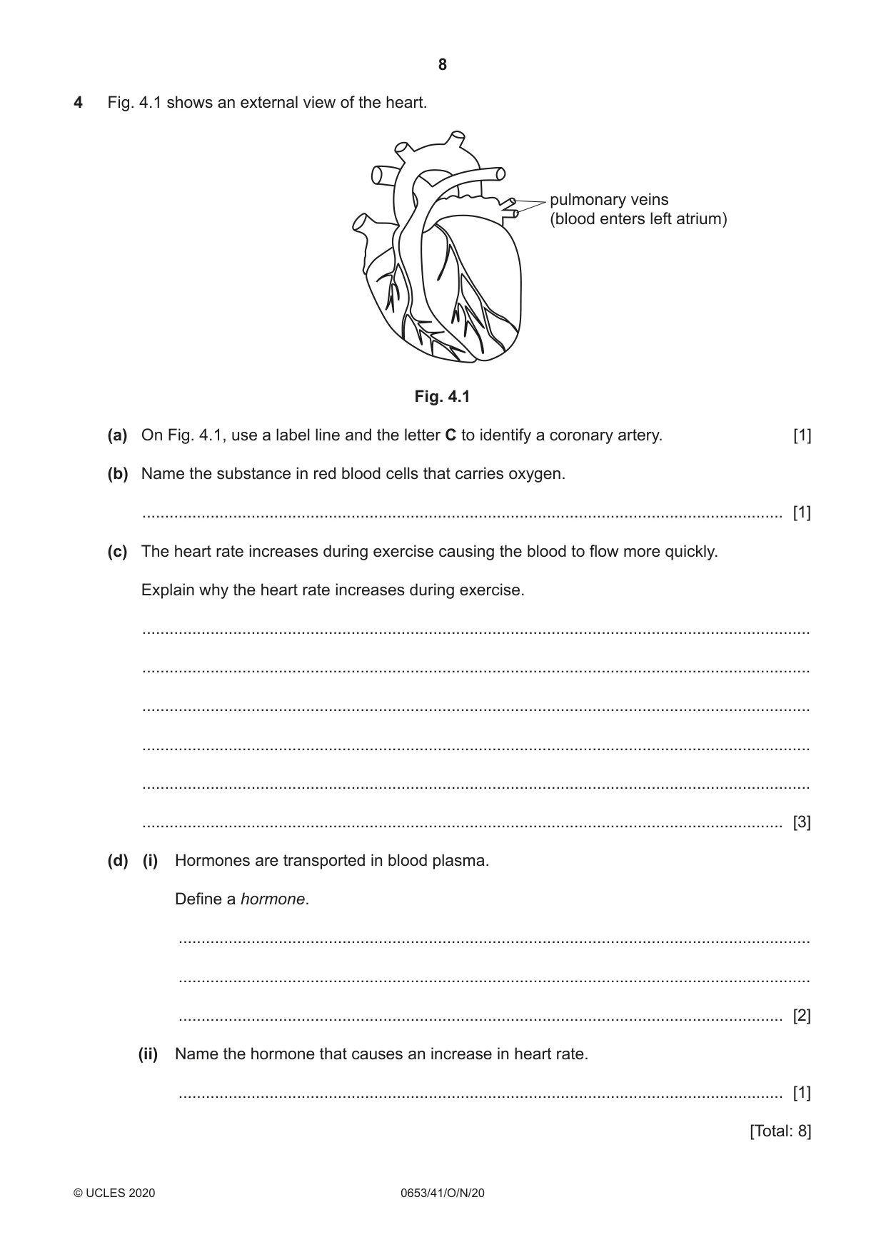 Cambridge IGCSE Science - Combined 0653 2020 Oct/Nov Paper 4 · Variant 1 question paper, page 8 of 20