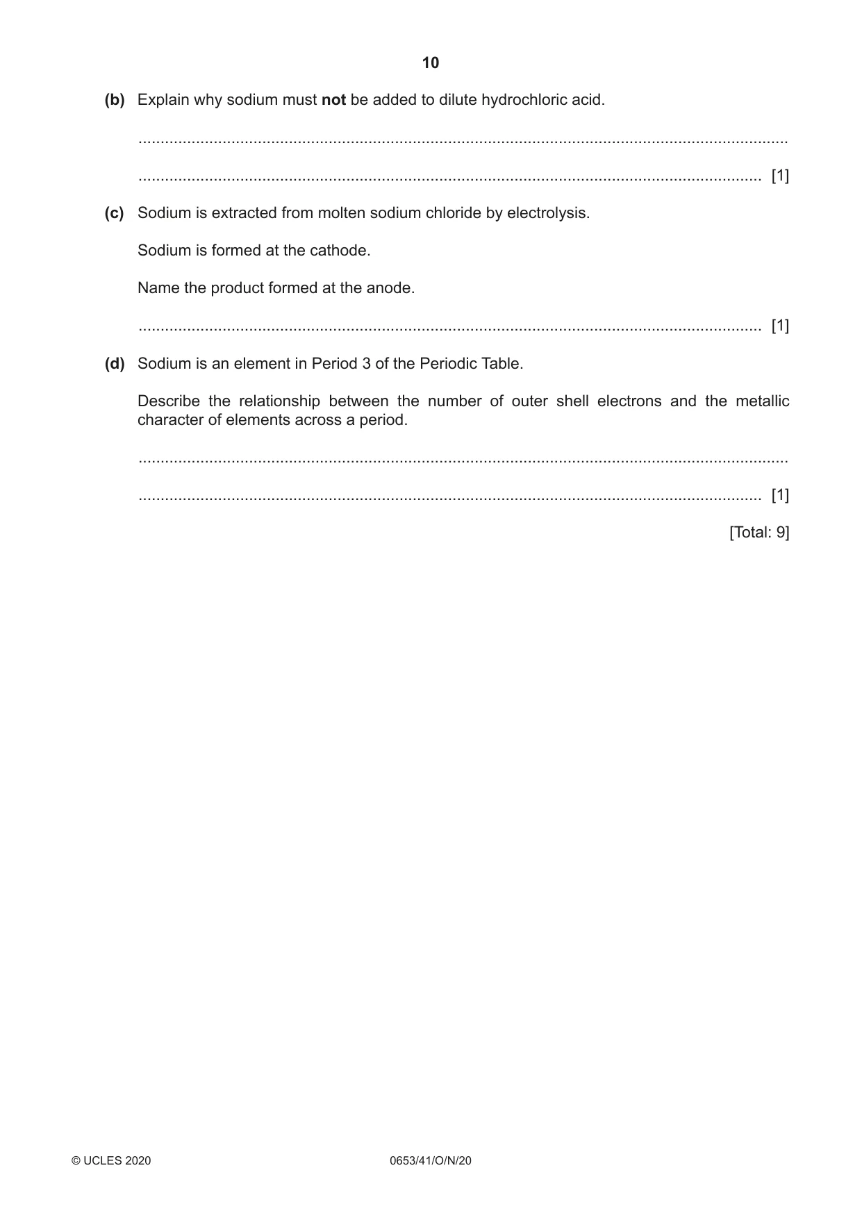 Cambridge IGCSE Science - Combined 0653 2020 Oct/Nov Paper 4 · Variant 1 question paper, page 10 of 20