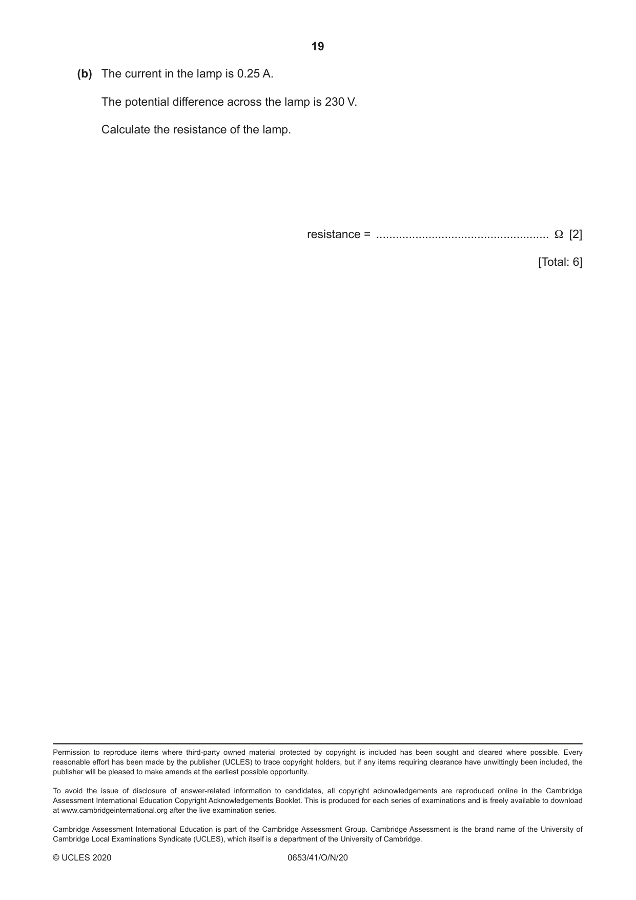Cambridge IGCSE Science - Combined 0653 2020 Oct/Nov Paper 4 · Variant 1 question paper, page 19 of 20