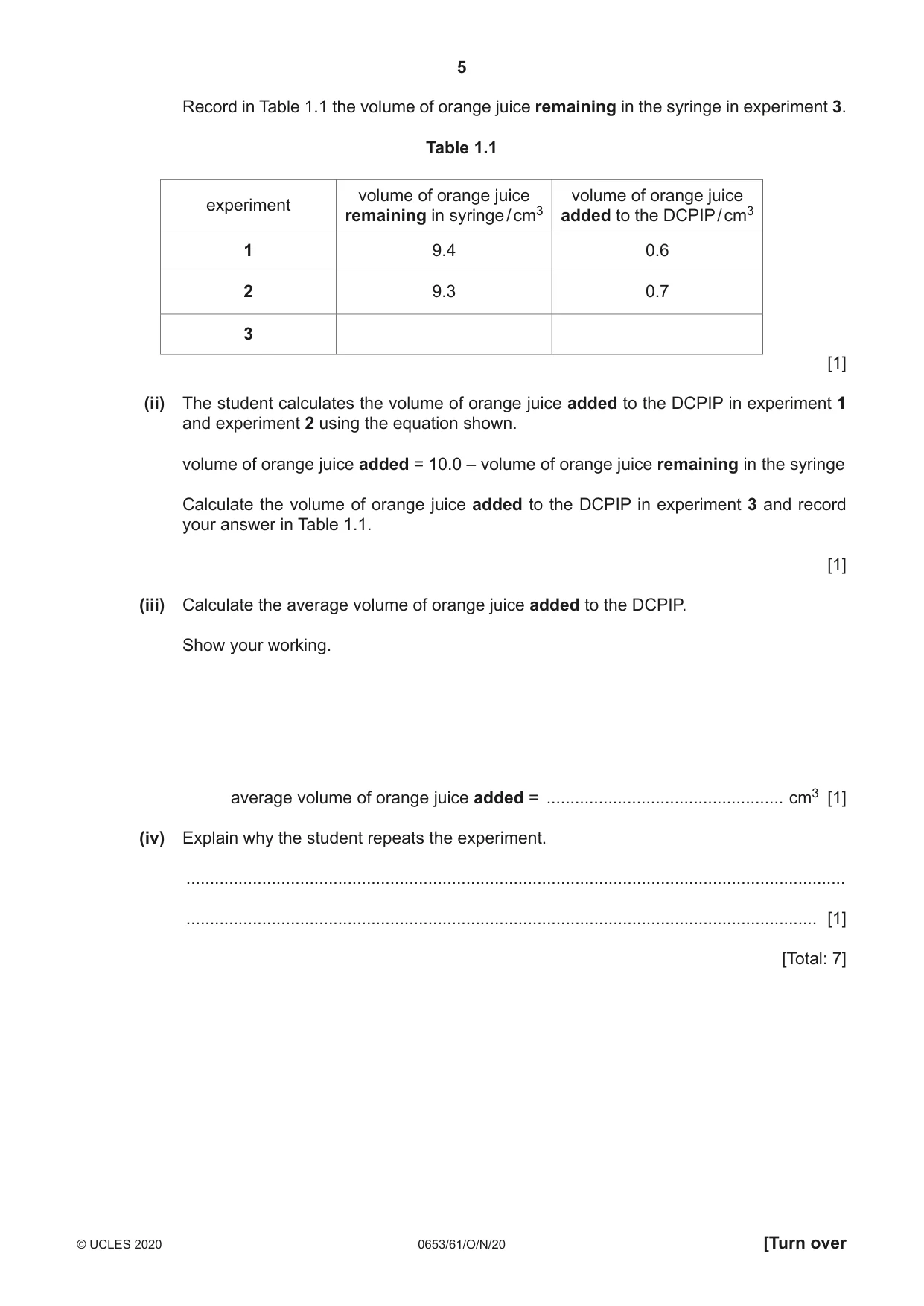 Cambridge IGCSE Science - Combined 0653 2020 Oct/Nov Paper 6 · Variant 1 question paper, page 5 of 16